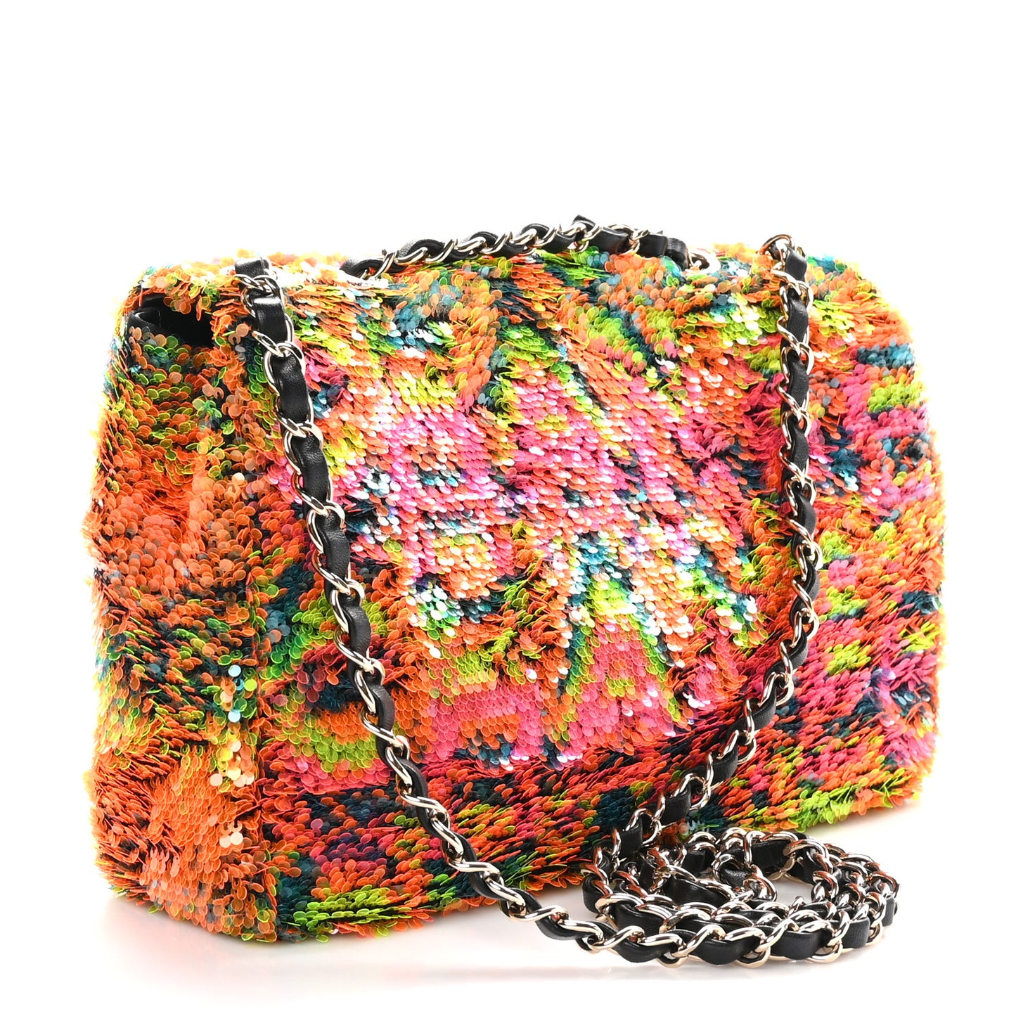Sequin Logo Single Flap Orange Turquoise Pink
