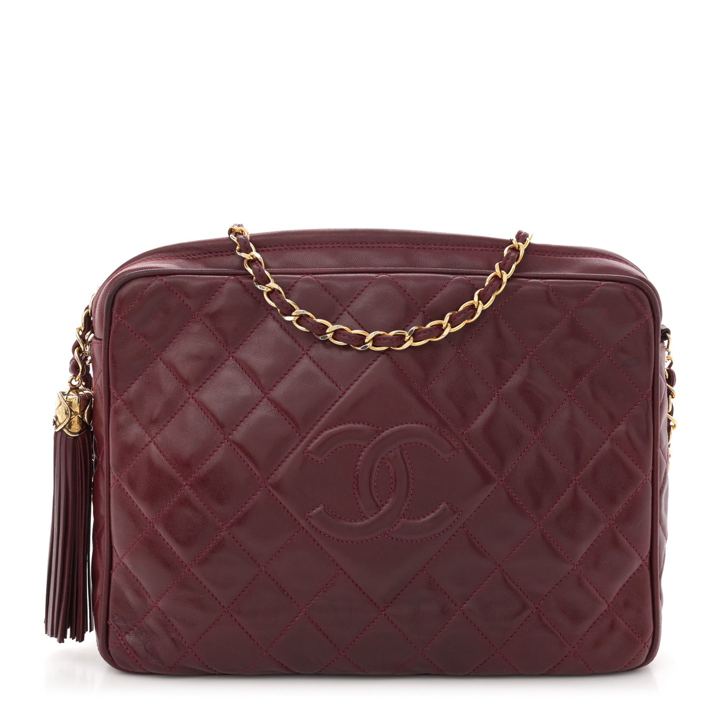 Lambskin Quilted Tassel CC Camera Case Red
