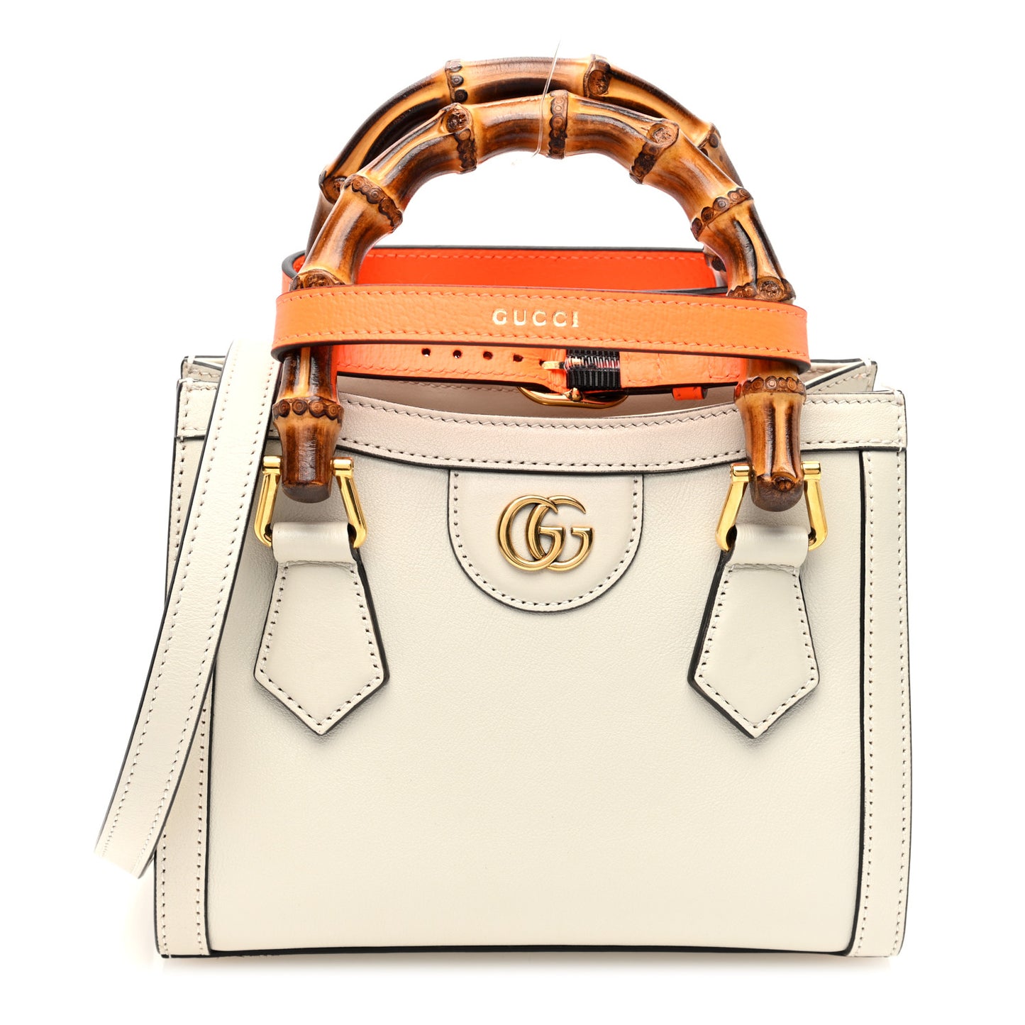 Wonka Grain Calfskin Mini Diana Tote Bag Mystic White Orange Fluo