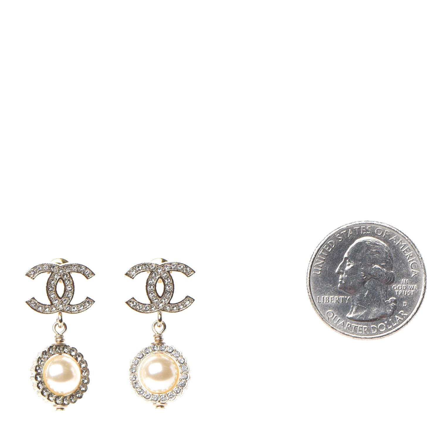 Chanel Crystal Pearl CC Drop Earrings Gold 2 of 4