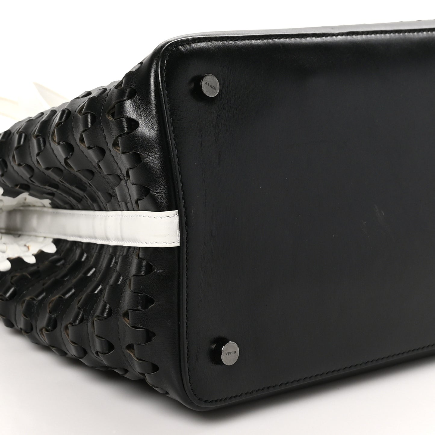 Woven Calfskin Mina Tote Black White