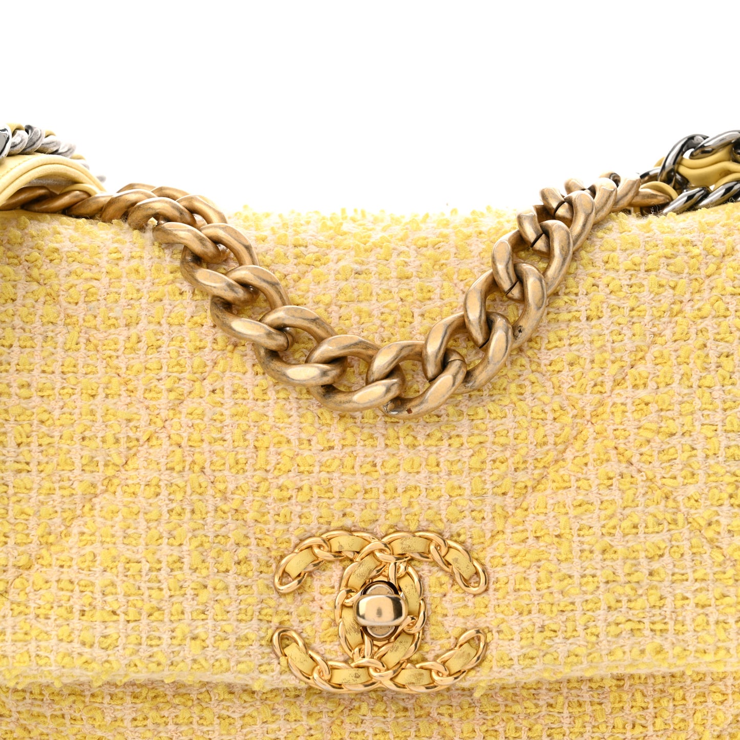 Tweed Quilted Medium Chanel 19 Flap Yellow