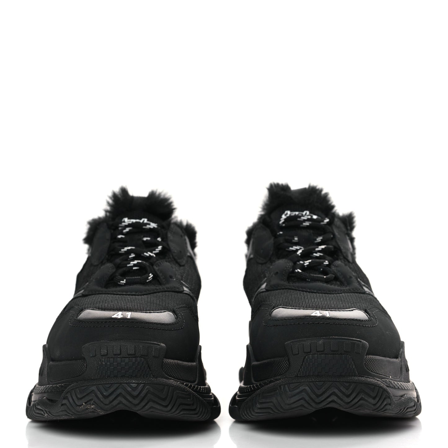 Fabric Mesh Faux Fur Triple S Sneakers 41 Black