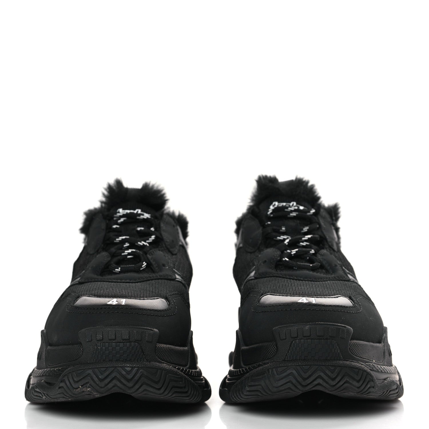 Balenciaga Fabric Mesh Faux Fur Triple S Sneakers 41 Black 2 of 5