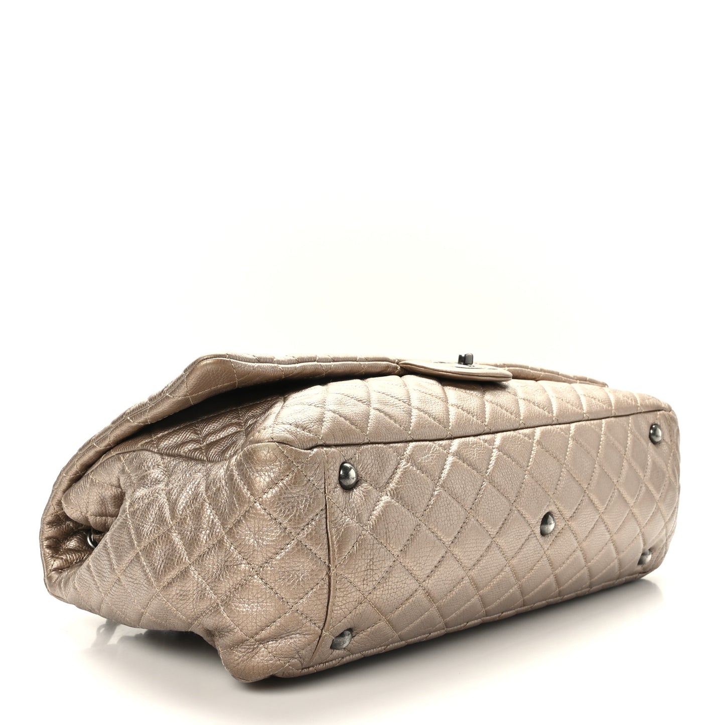 Metallic Calfskin Quilted XXL Travel Flap Bag Gold