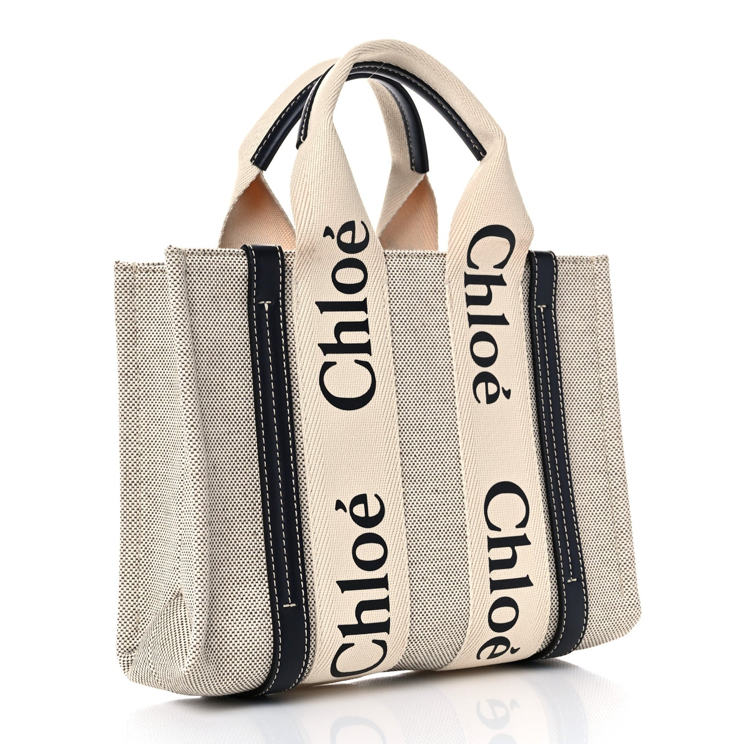 Cotton Calfskin Small Woody Ribbon Tote White