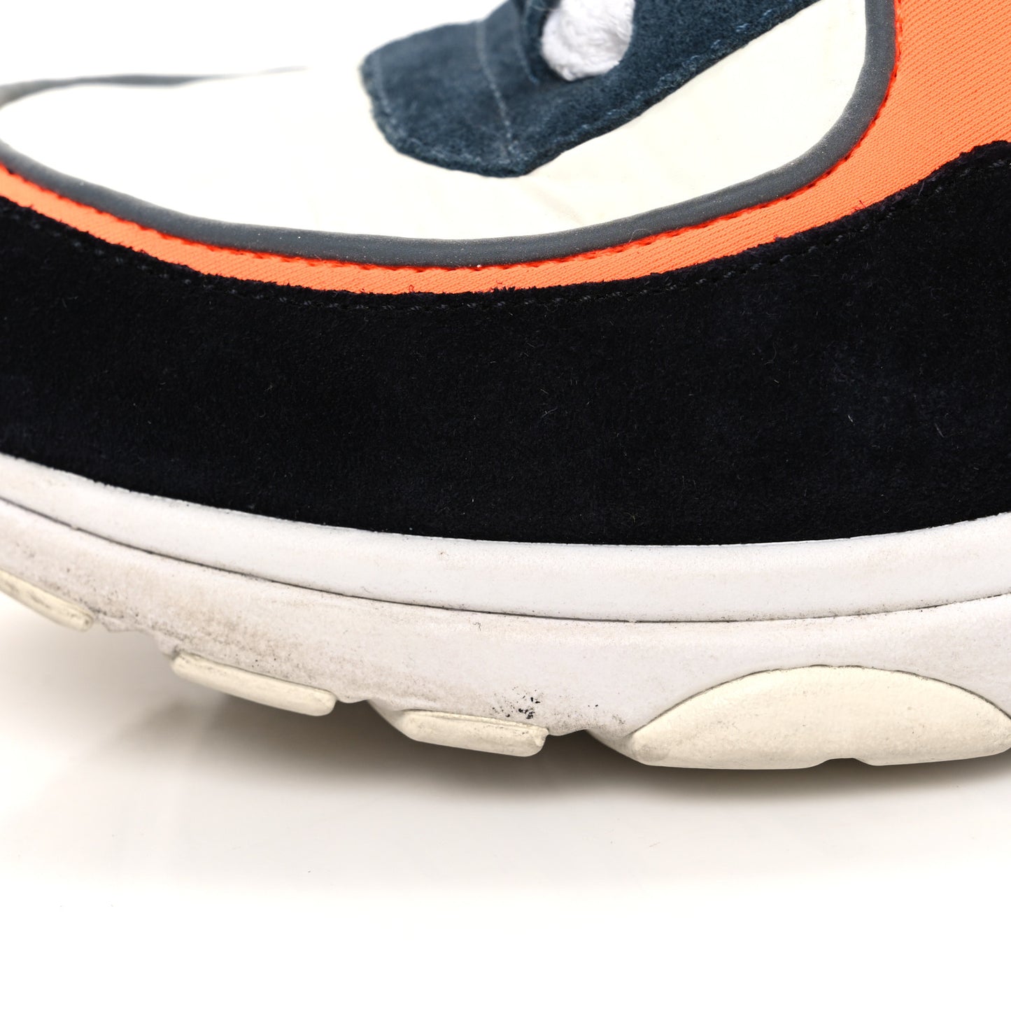Nylon Calfskin Suede CC Womens Sneakers 38.5 Navy White Orange