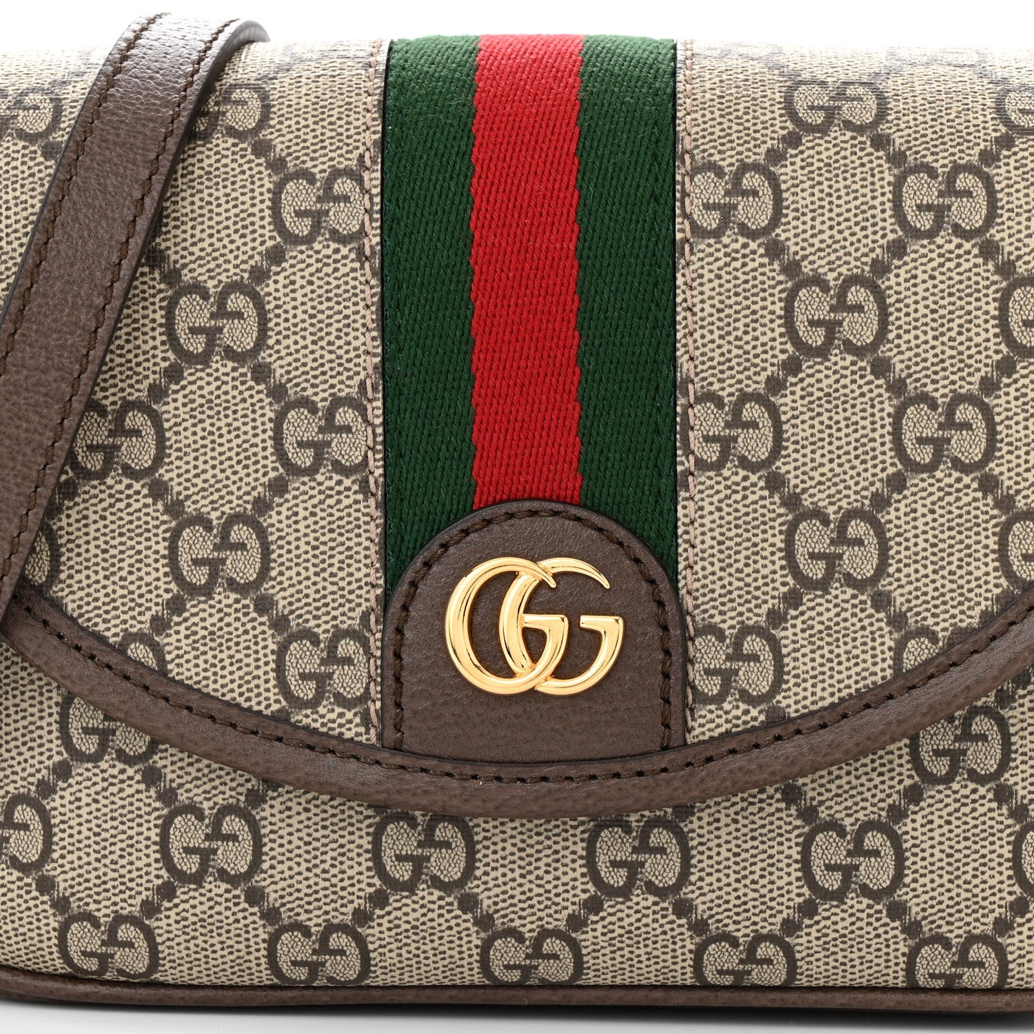 Gucci GG Supreme Monogram Textured Dollar Calfskin Mini Ophidia Flap Shoulder Bag Beige Ebony New Acero 8 of 10