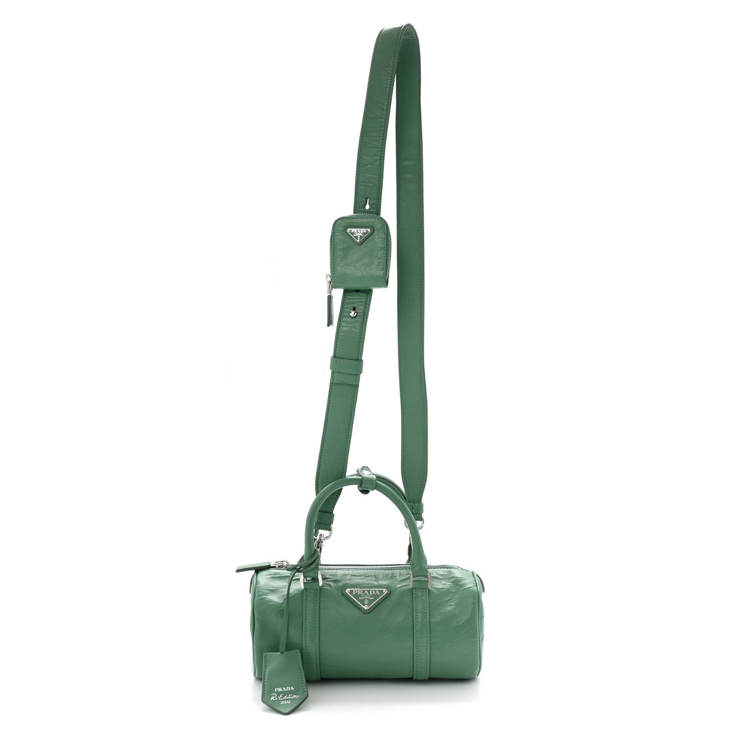 Prada Nappa Antique Re-Edition 2002 Barrel Shoulder Bag Salvia