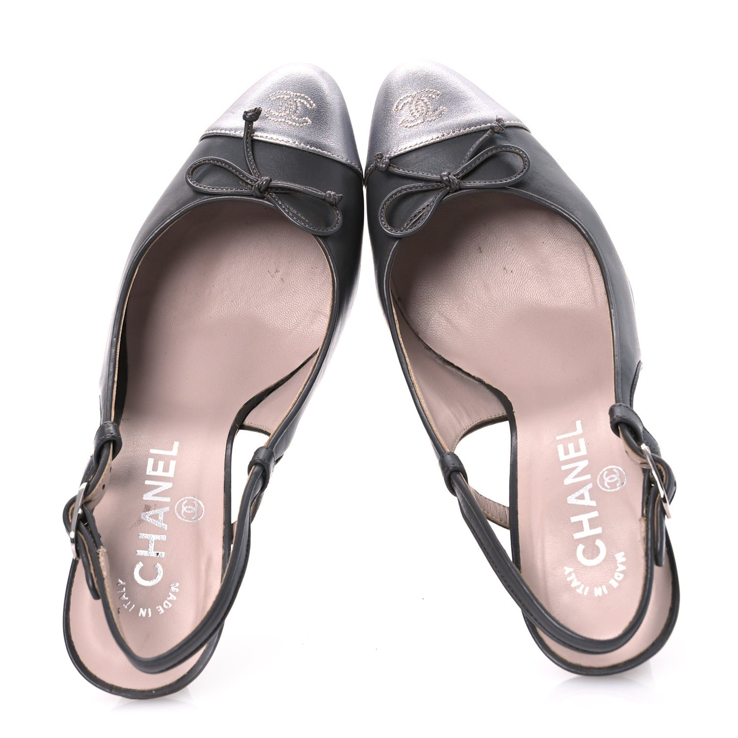 Metallic Lambskin Cap Toe CC Slingback Heels 36.5 Khaki Silver
