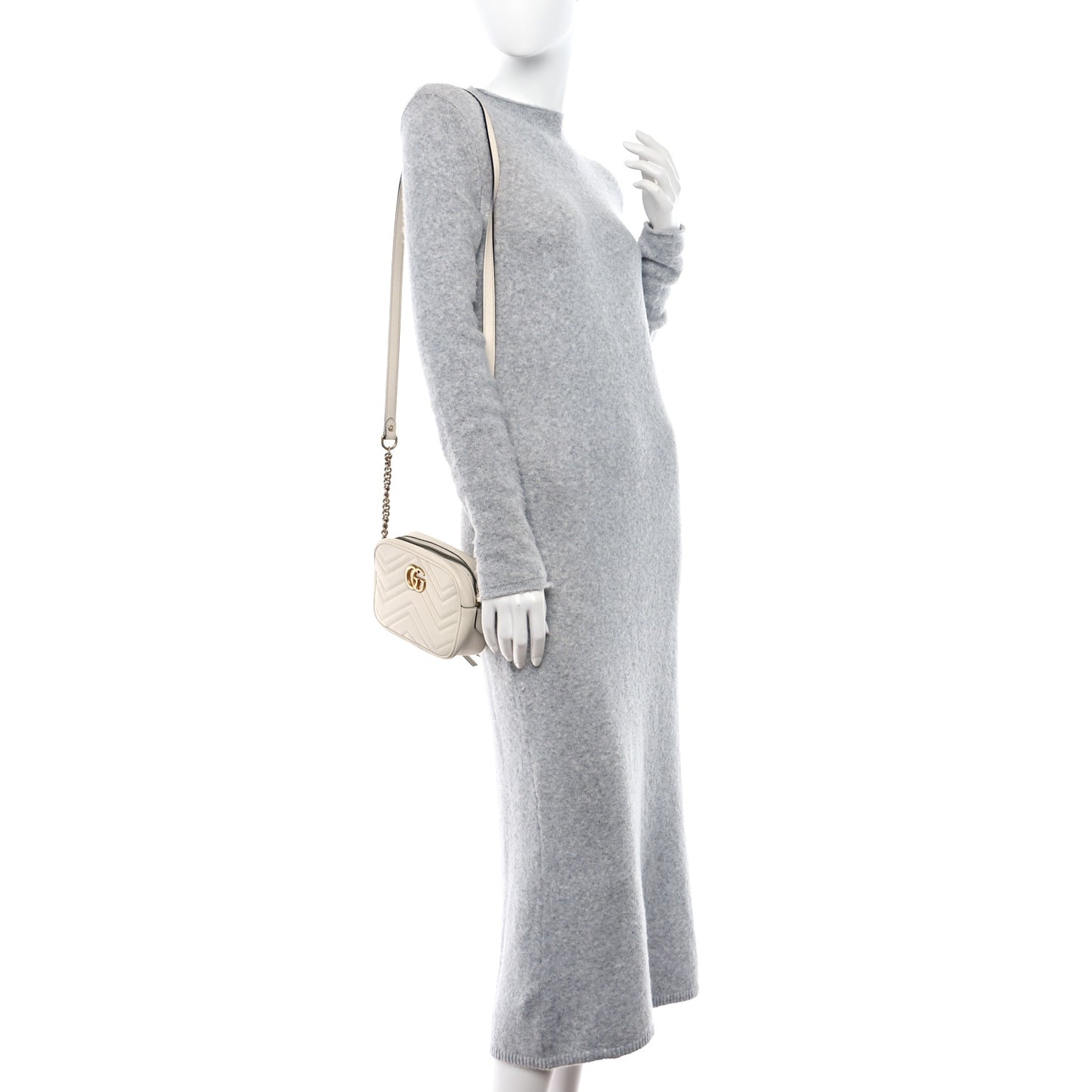 Calfskin Matelasse Mini GG Marmont Chain Shoulder Bag White