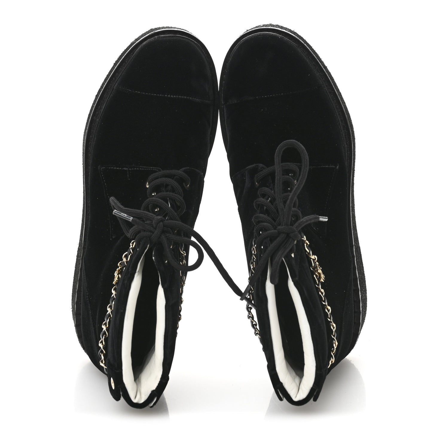 Velvet Chain Lace Up CC Short Boots 41 Black
