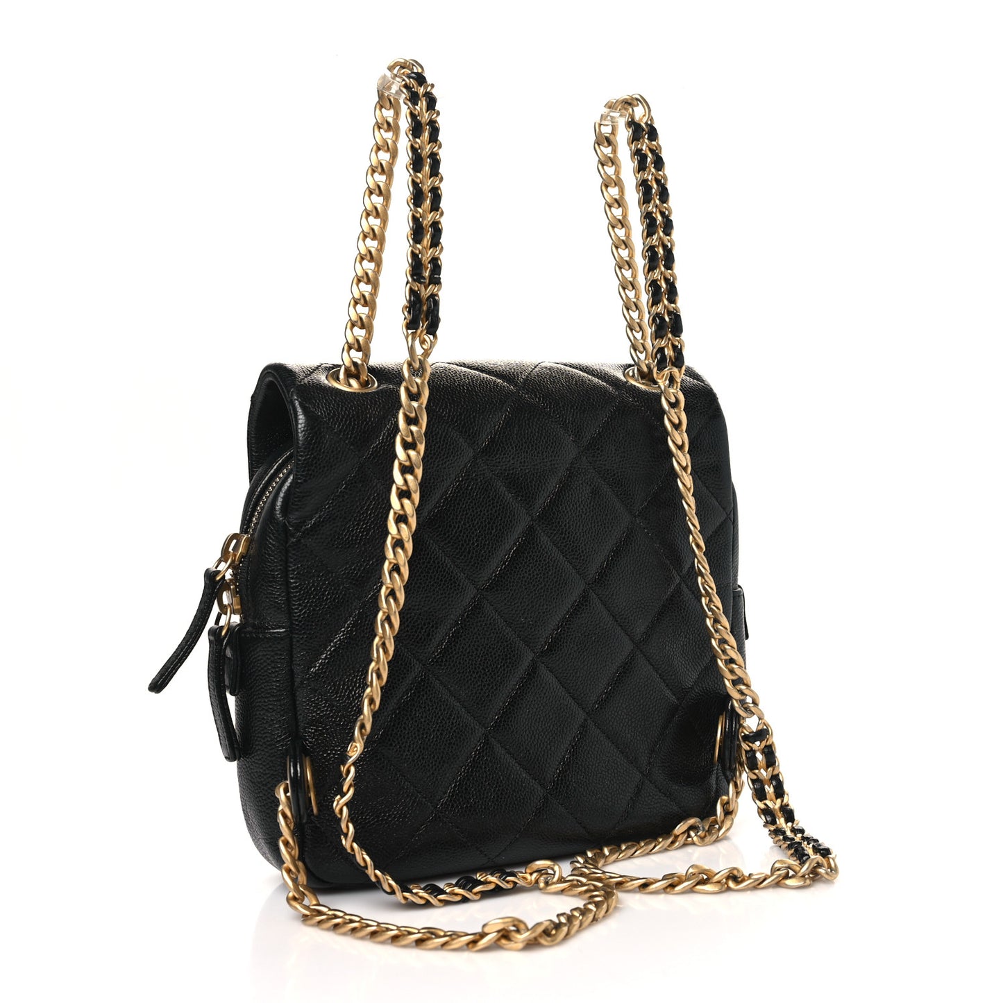 Shiny Caviar Quilted Chain Melody Backpack Black