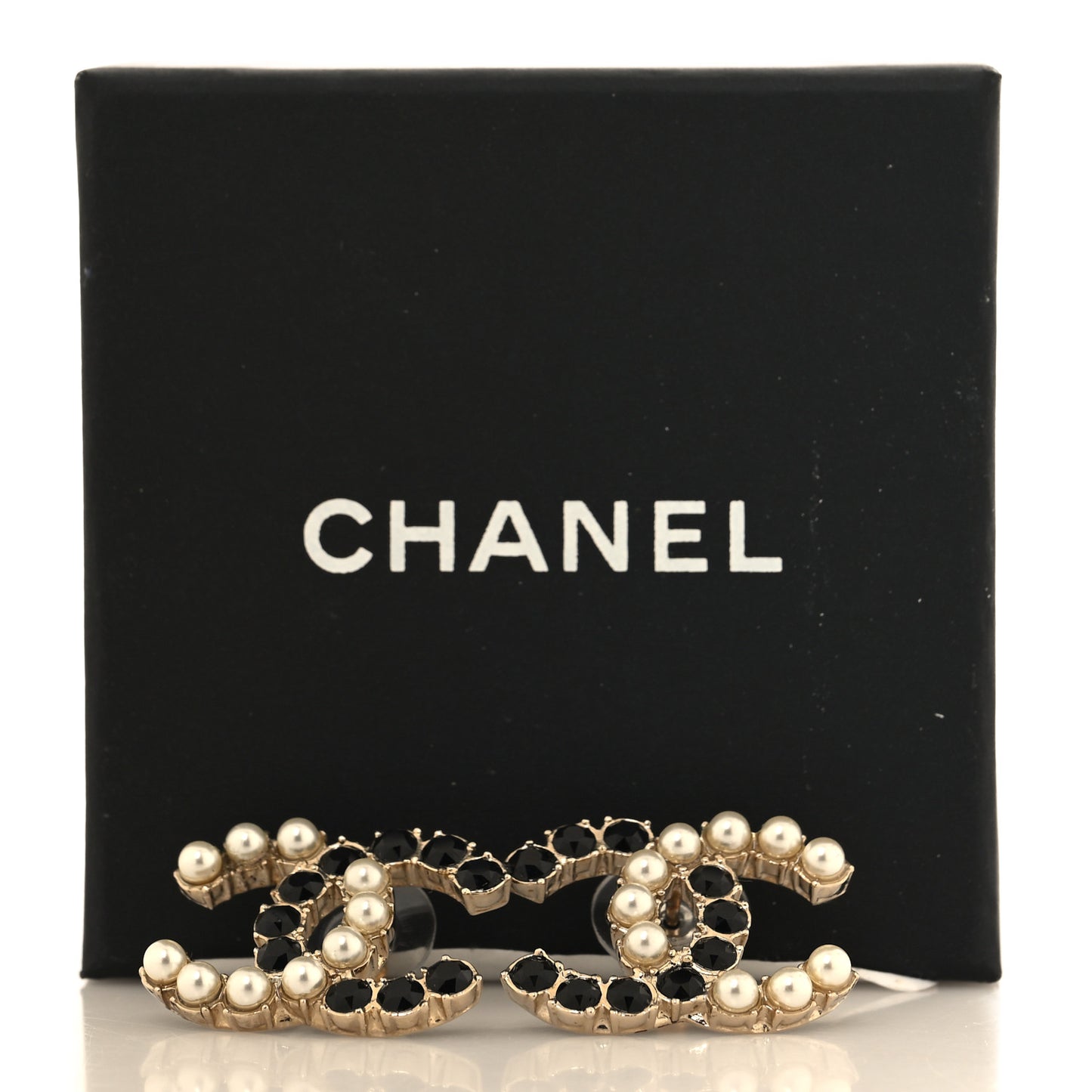 Crystal Pearl CC Dazzling Domino Earrings Gold Black