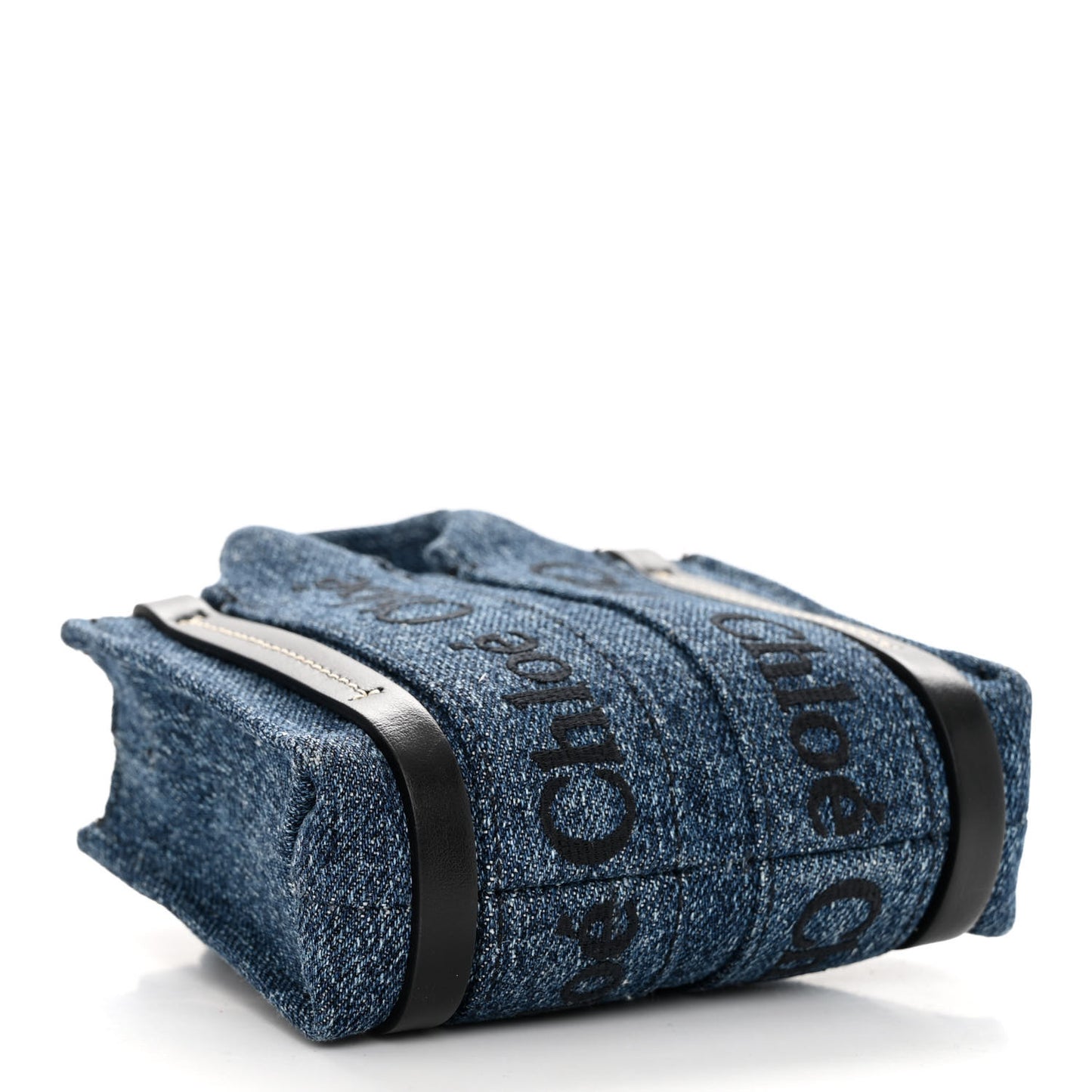 Denim Calfskin Nano Woody Ribbon Tote With Strap Blue