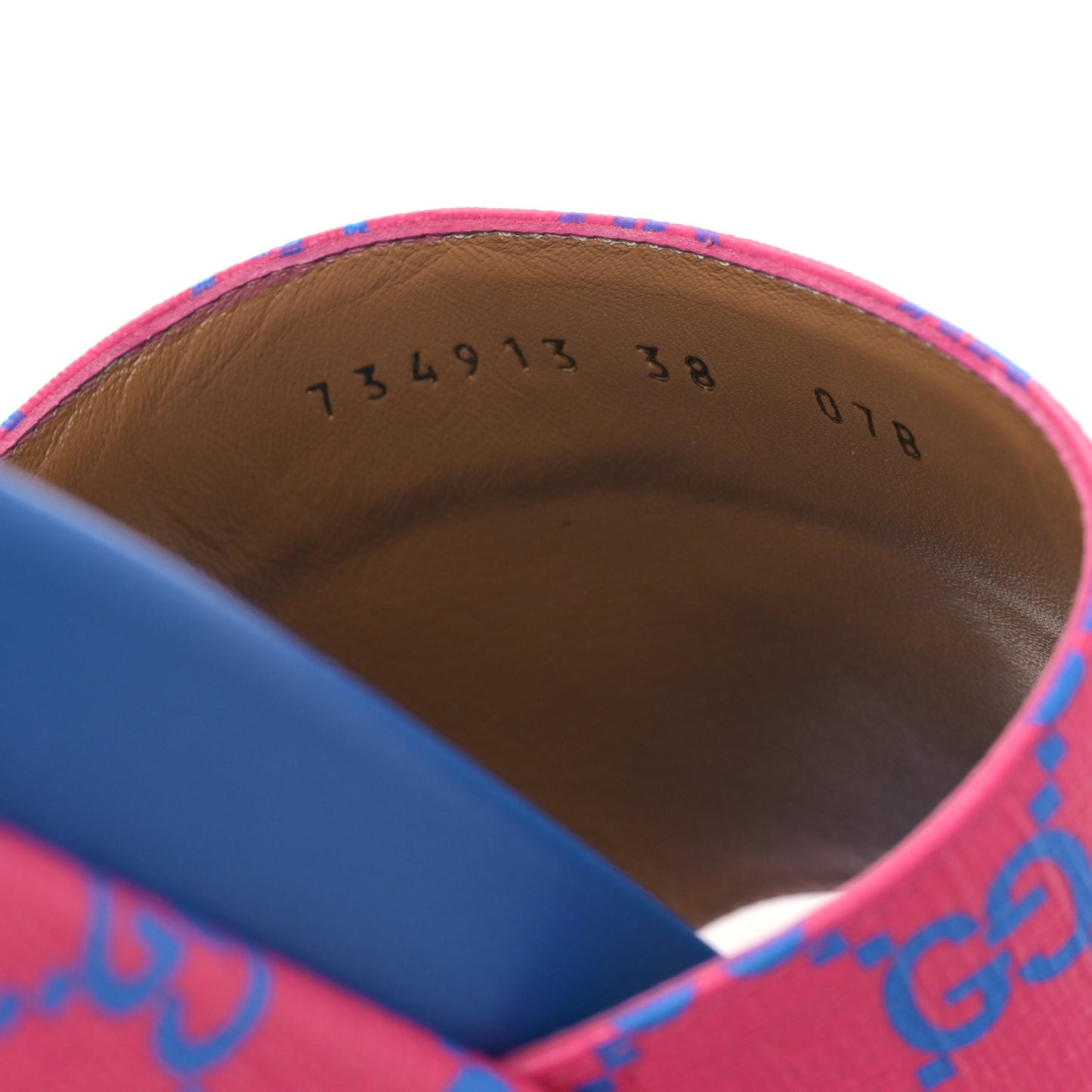 GG Supreme Joy Monogram Angelina Platform Slide Sandals 38 Fuxia Blue