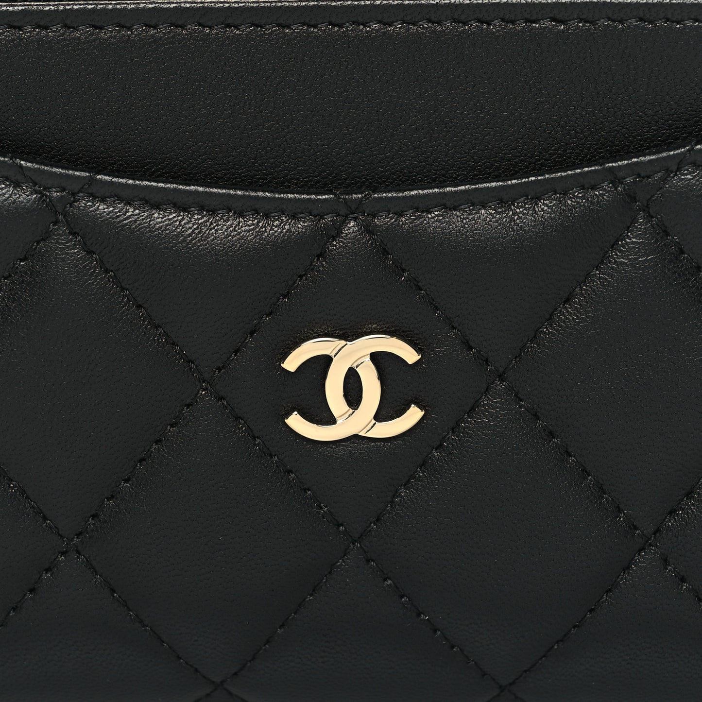 Lambskin Quilted Zip Card Holder Black