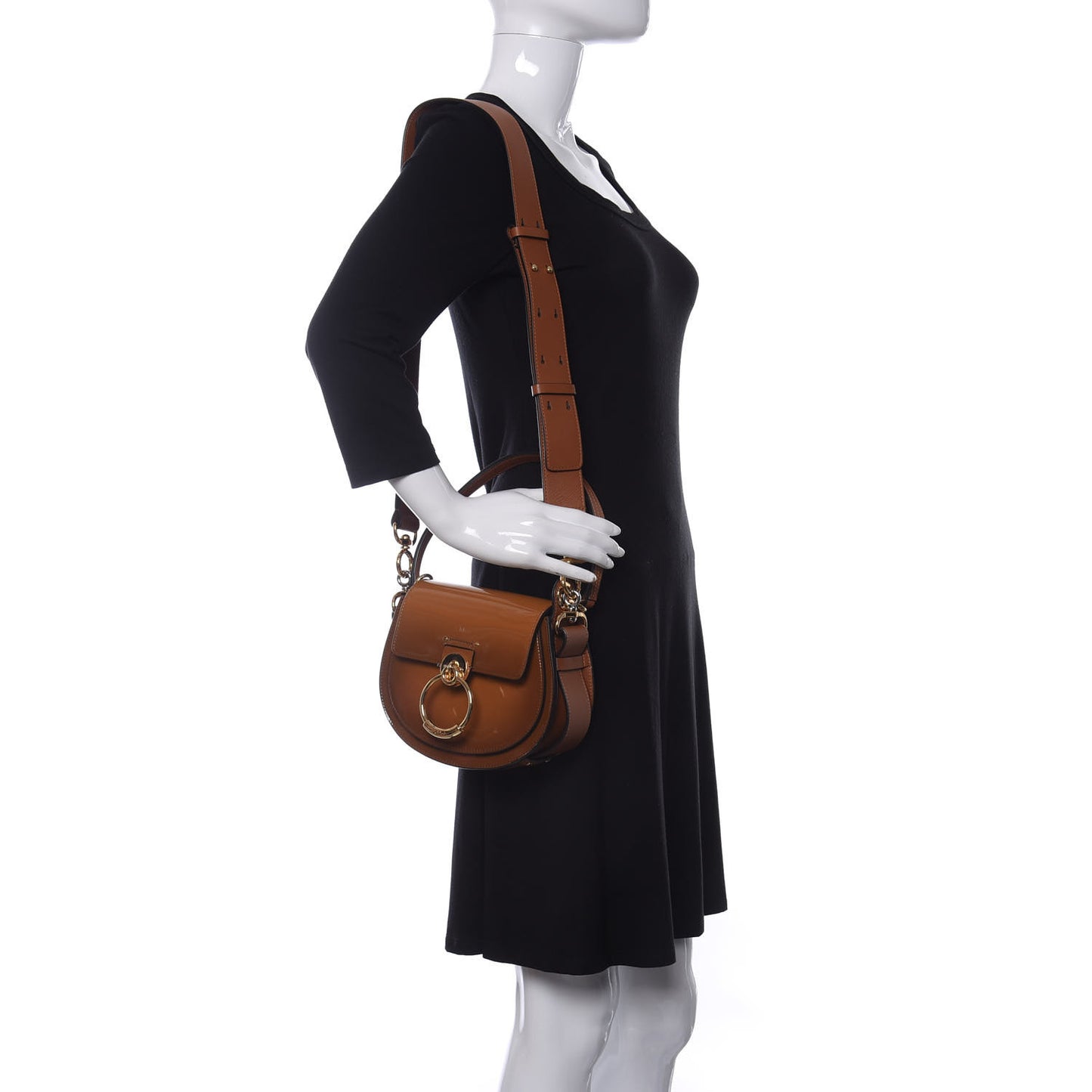 Patent Calfskin Small Tess Bag Caramel