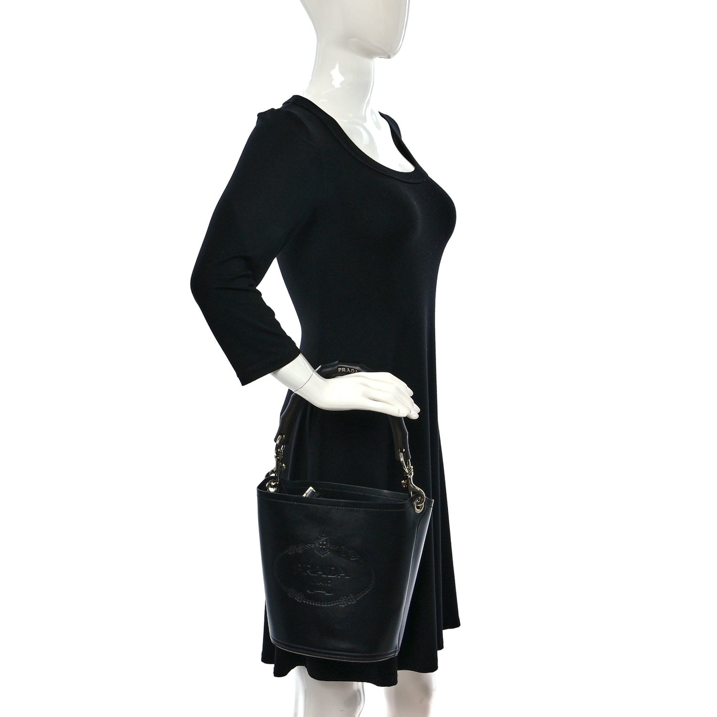 City Calfskin Tambour Bucket Bag Black