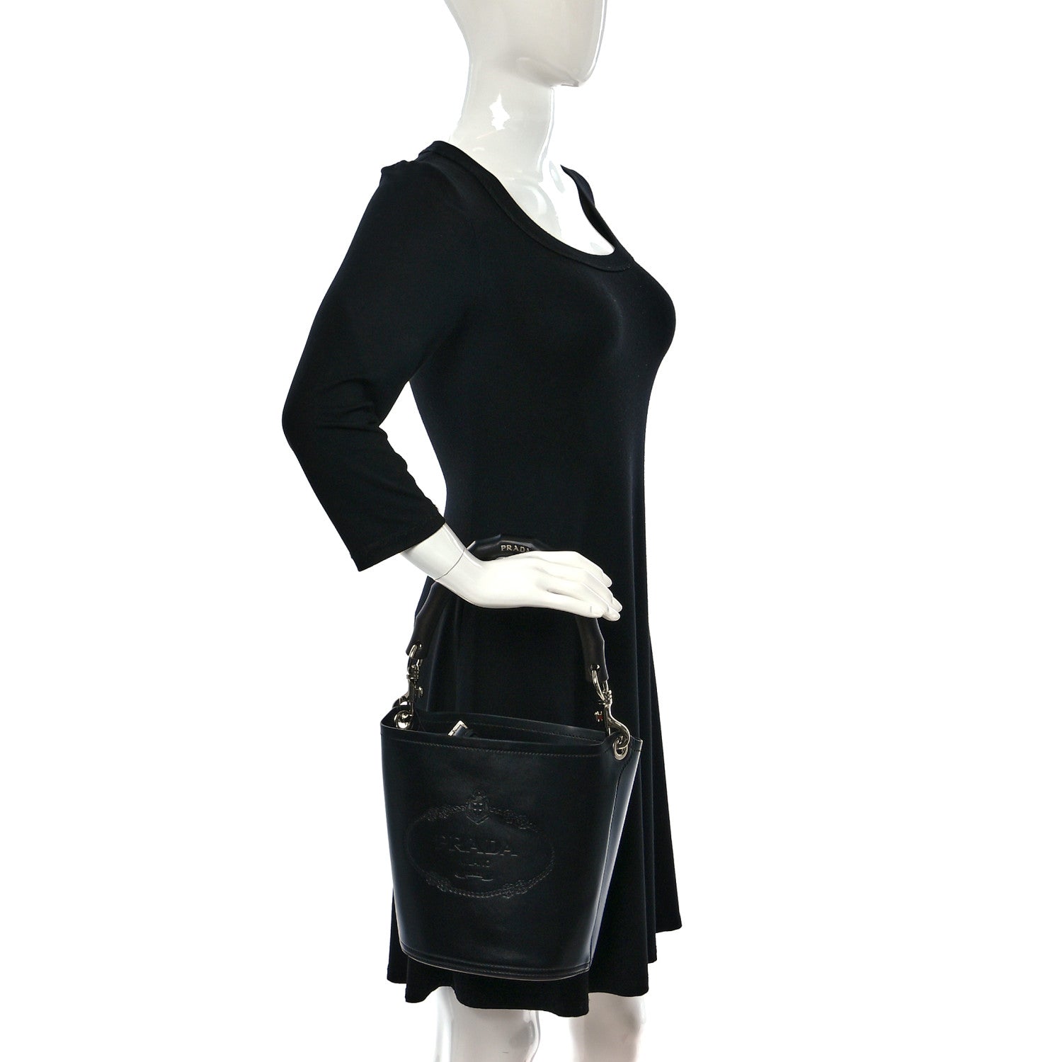Prada City Calfskin Tambour Bucket Bag Black 2 of 8