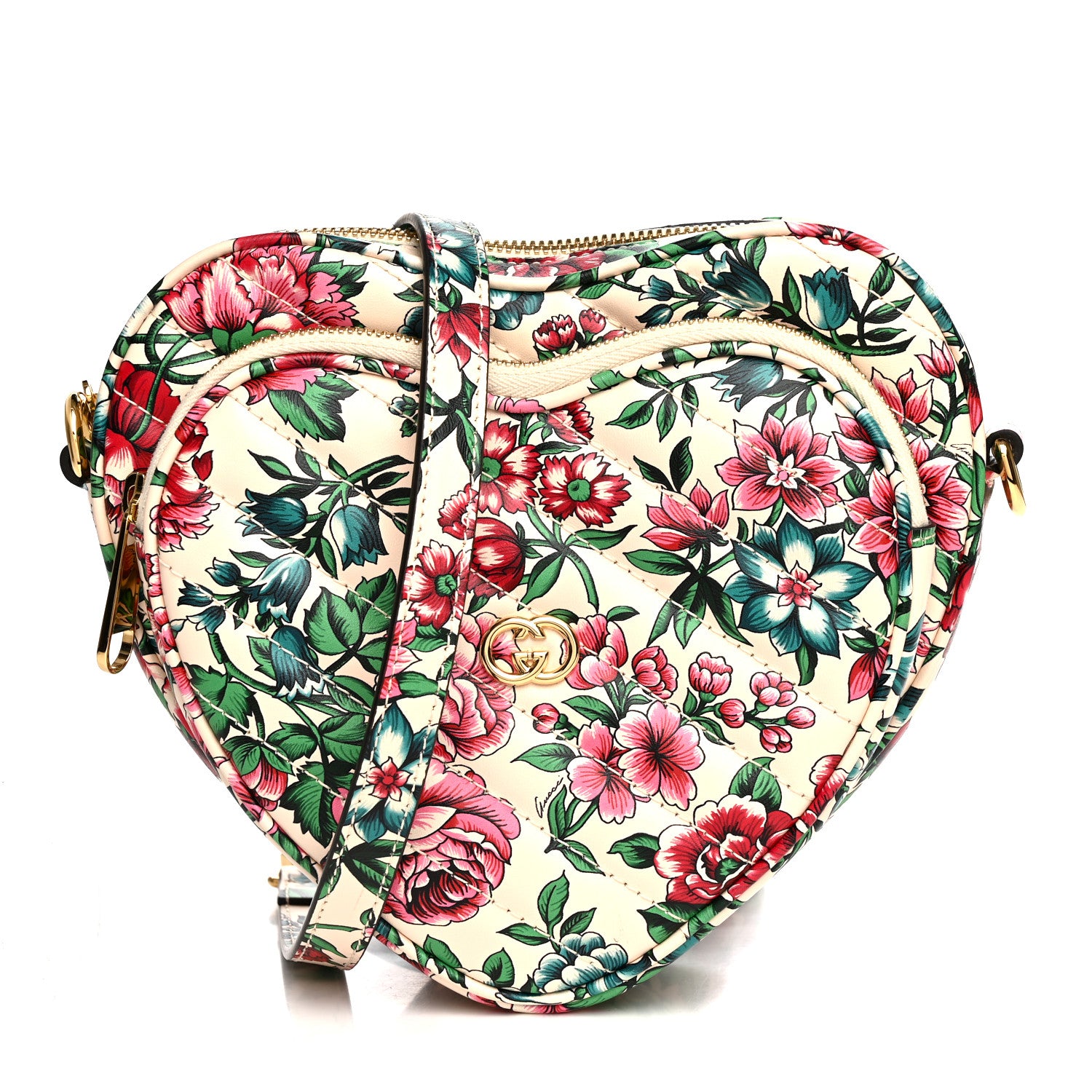 GUCCI 刺繍トレーナー ハート 蜂 Gucci Calfskin Brit Roses Print Matelasse Diagonal Mini