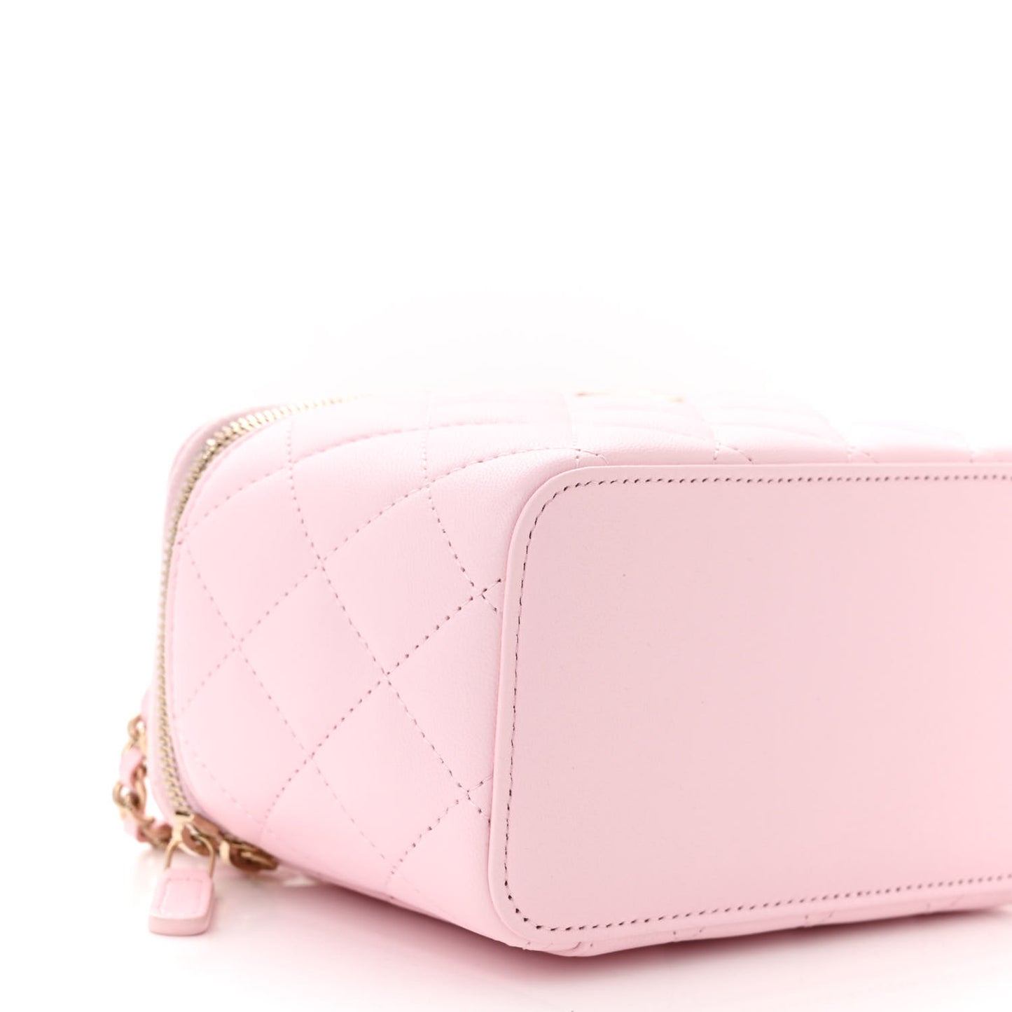 Lambskin Quilted Small Top Handle Vanity Case With Chain Light Pink Light Pink