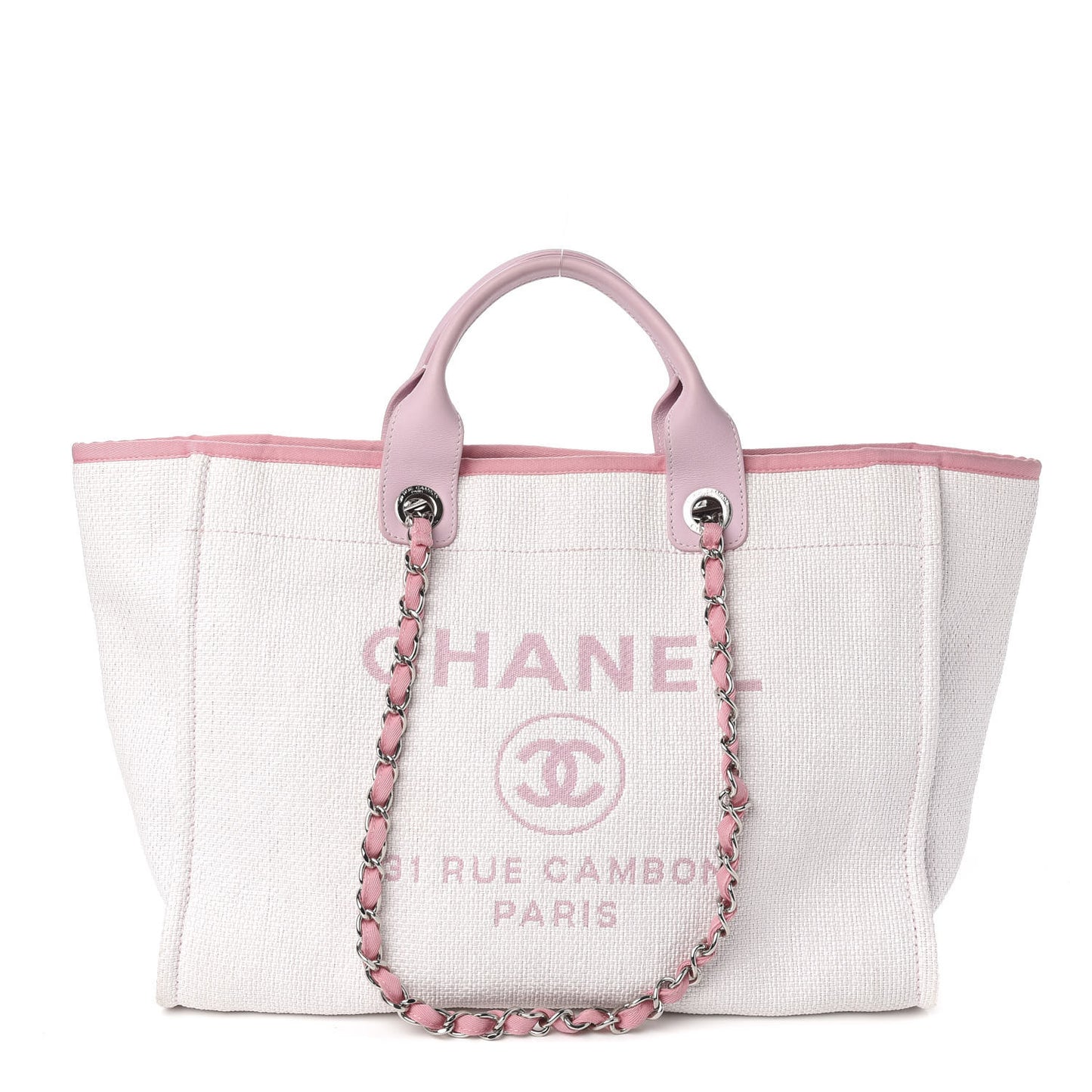 Woven Straw Raffia Medium Deauville Tote Pink