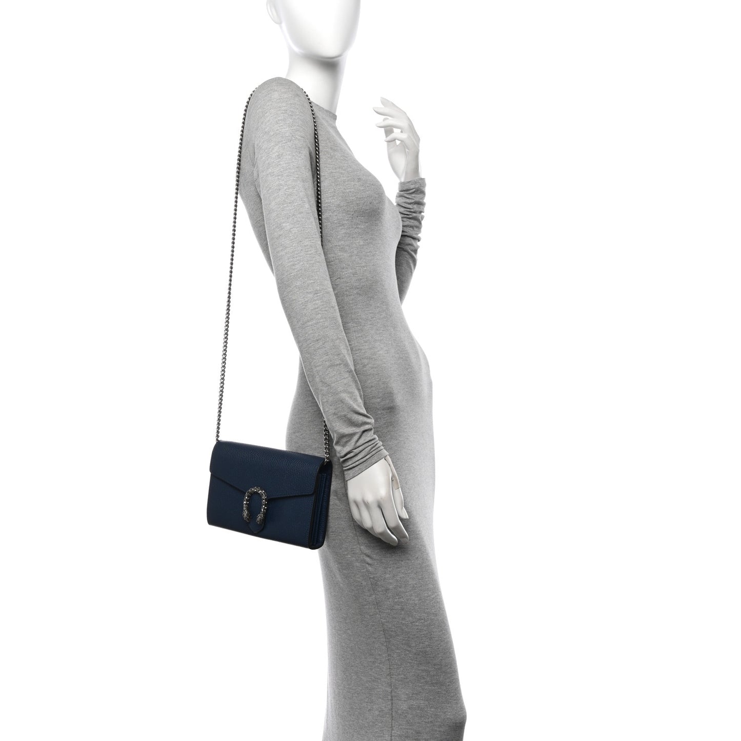 Dollar Calfskin Crystal Mini Dionysus Chain Wallet Blue Agata Black Diamond
