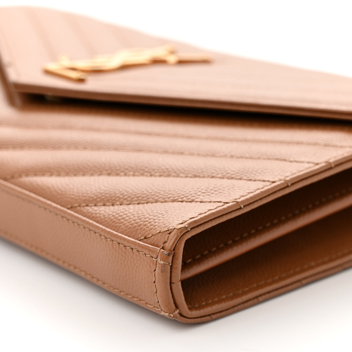 Grain De Poudre Matelasse Chevron Monogram Chain Wallet Natural Dark