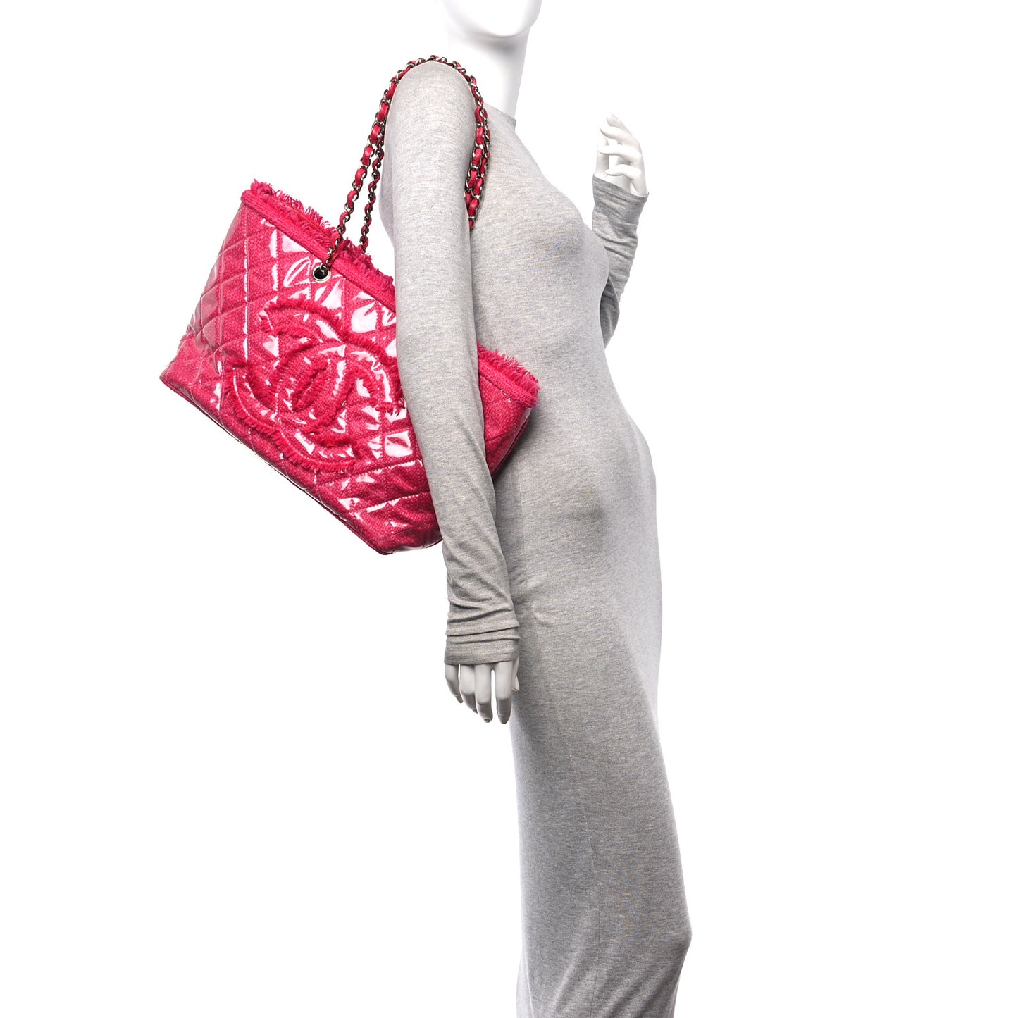 Vinyl Quilted Funny Tweed Tote Fuchsia