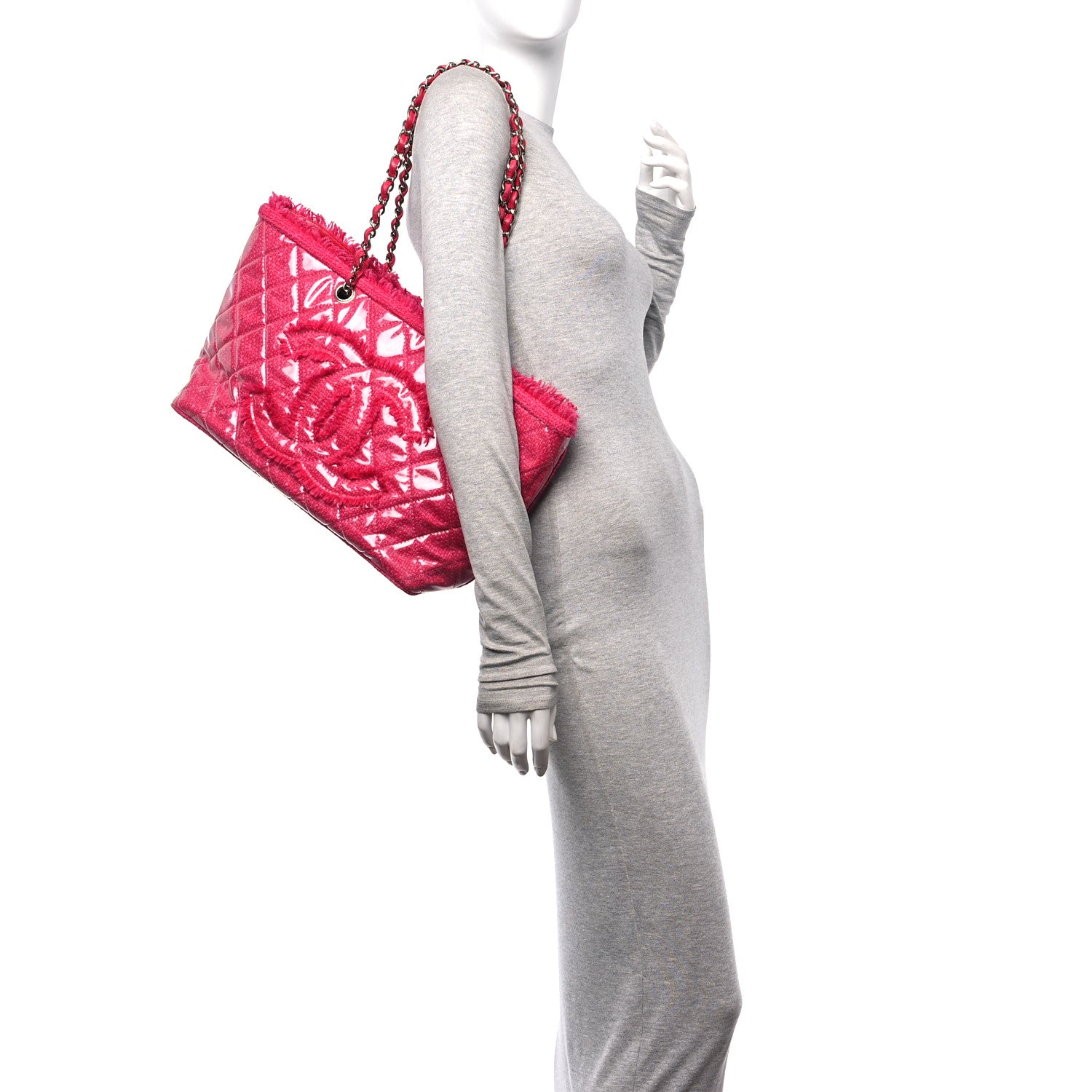 Chanel Vinyl Quilted Funny Tweed Tote Fuchsia 2 of 12