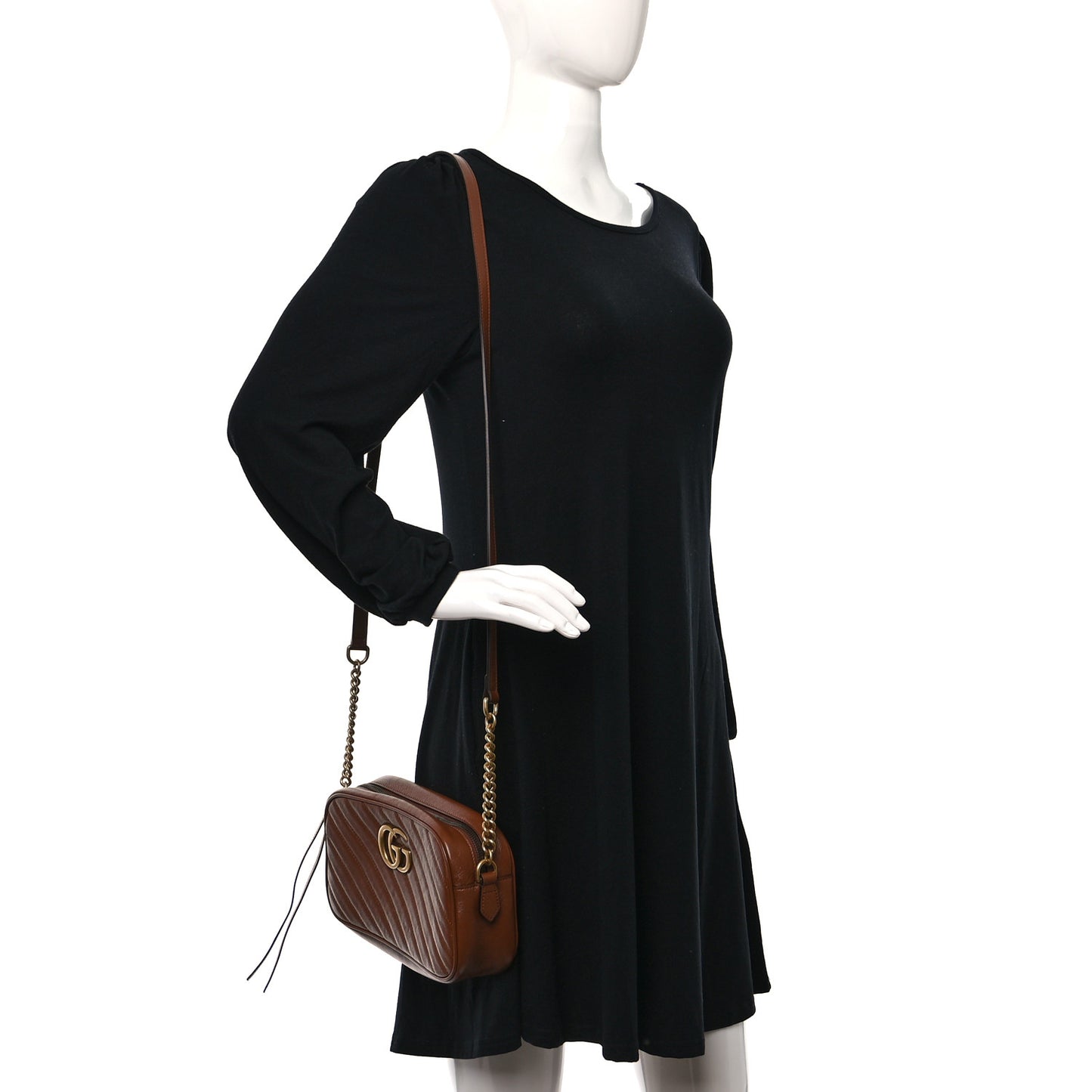 Glazed Calfskin Matelasse Diagonal Small GG Marmont Chain Shoulder Bag Cuir
