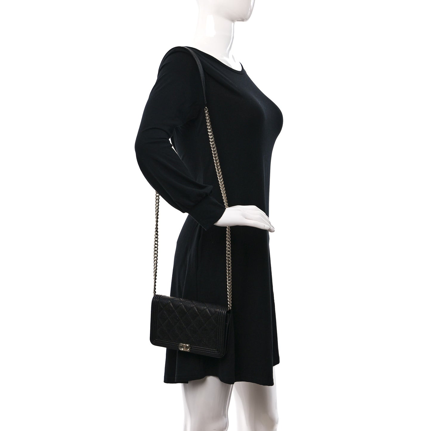 Caviar Quilted Boy Wallet On Chain WOC Black