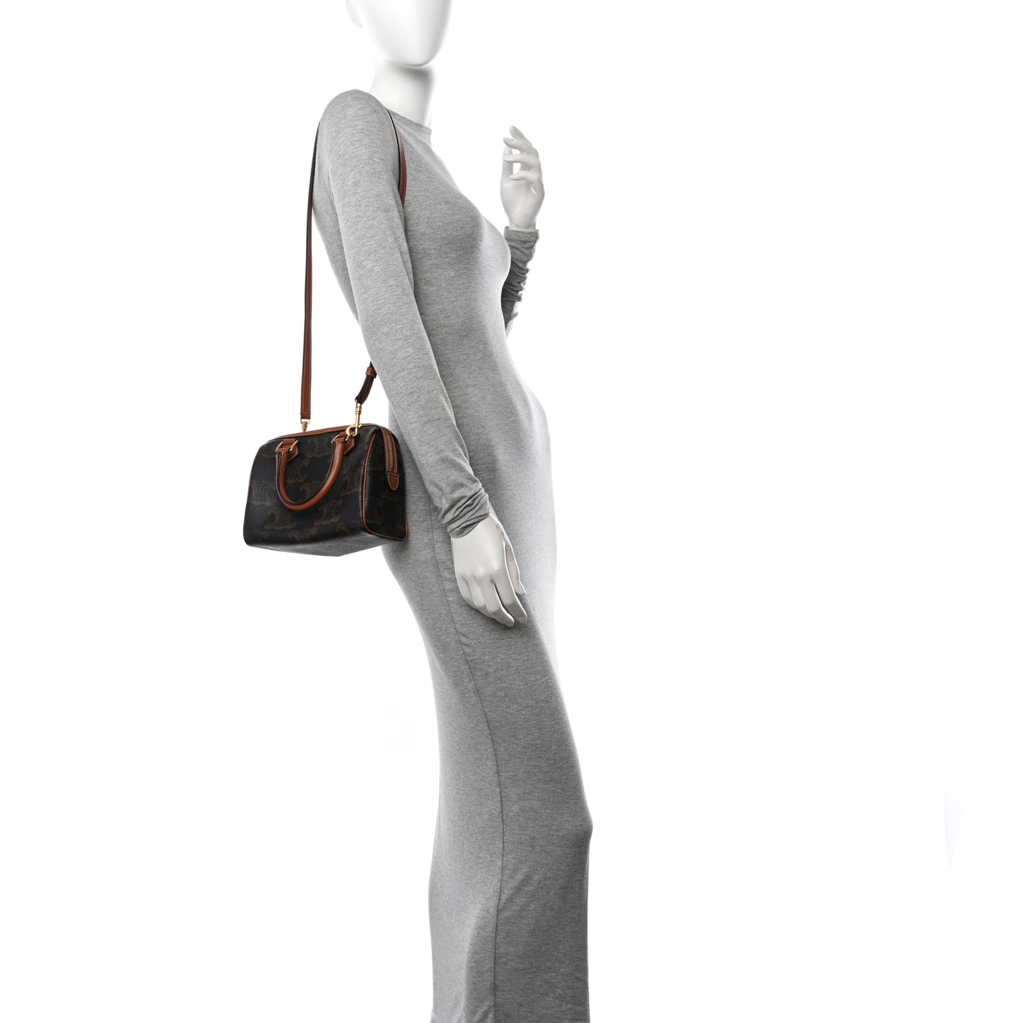 Triomphe Canvas XL Calfskin Small Boston Bag Tan