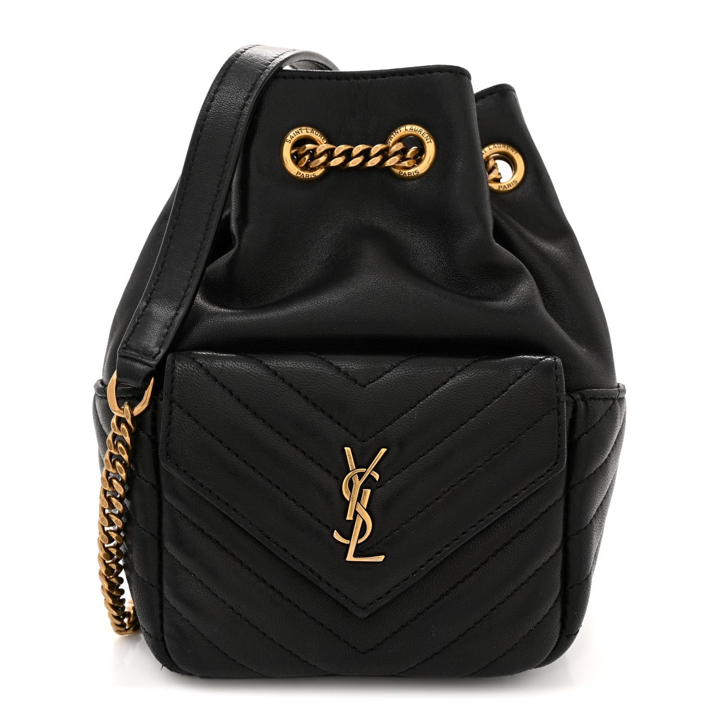 Lambskin Matelasse Monogram Joe Nano Bucket Bag Black