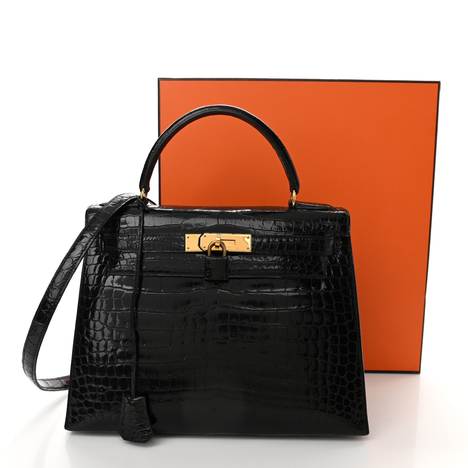 Hermes Shiny Niloticus Crocodile Kelly Sellier 28 Black 11 of 11