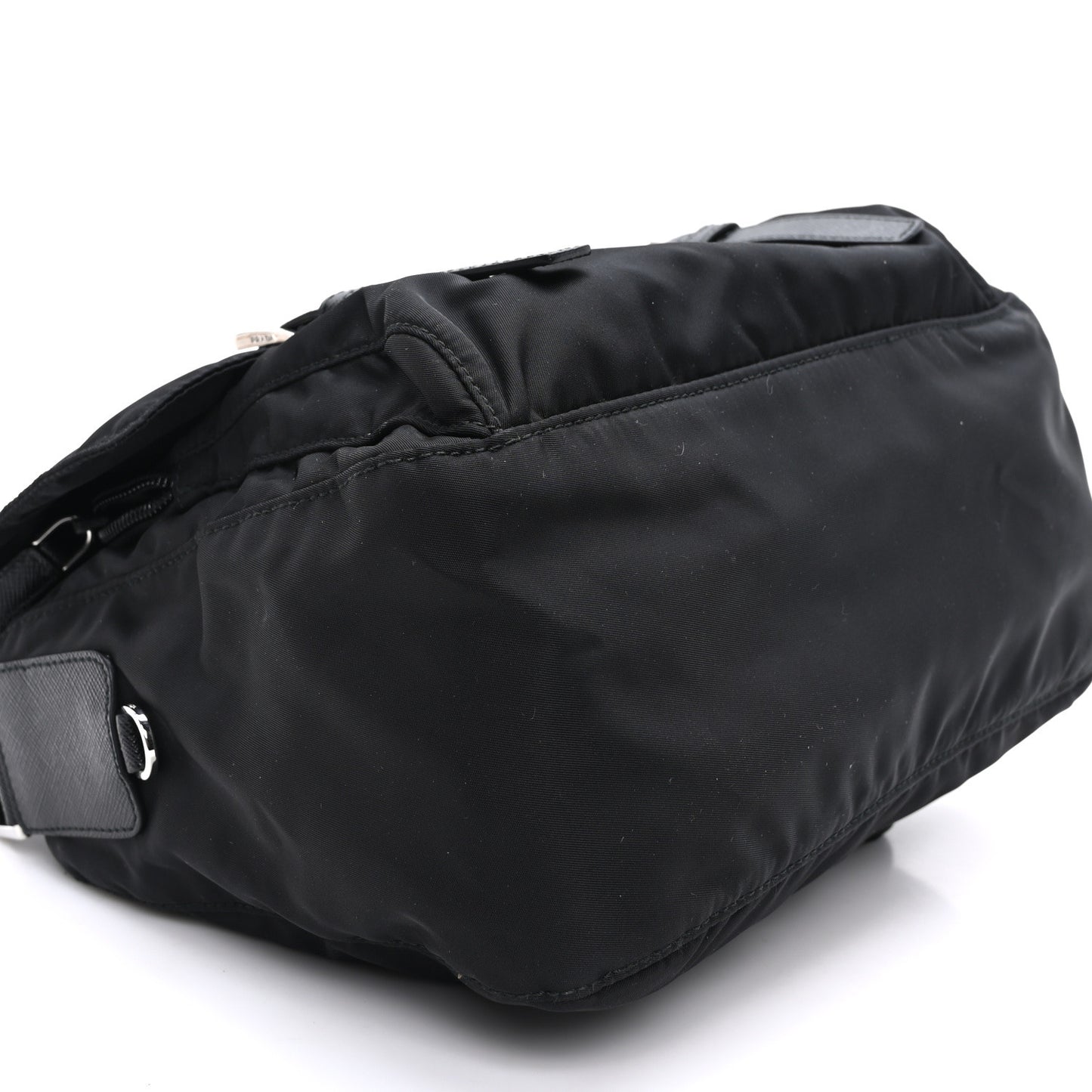 Re-Nylon Vela Saffiano Pocket Double Buckle Messenger Shoulder Bag Black