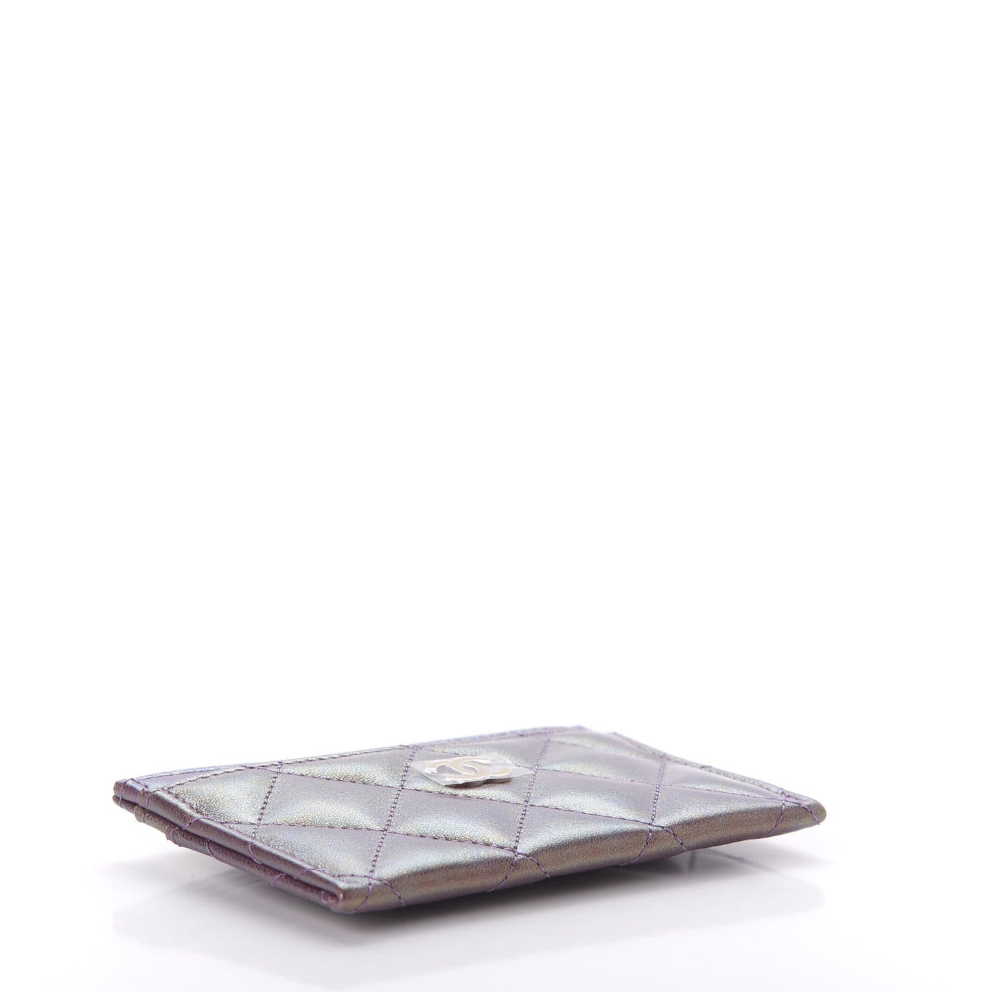 Iridescent Lambskin Quilted Card Holder Purple