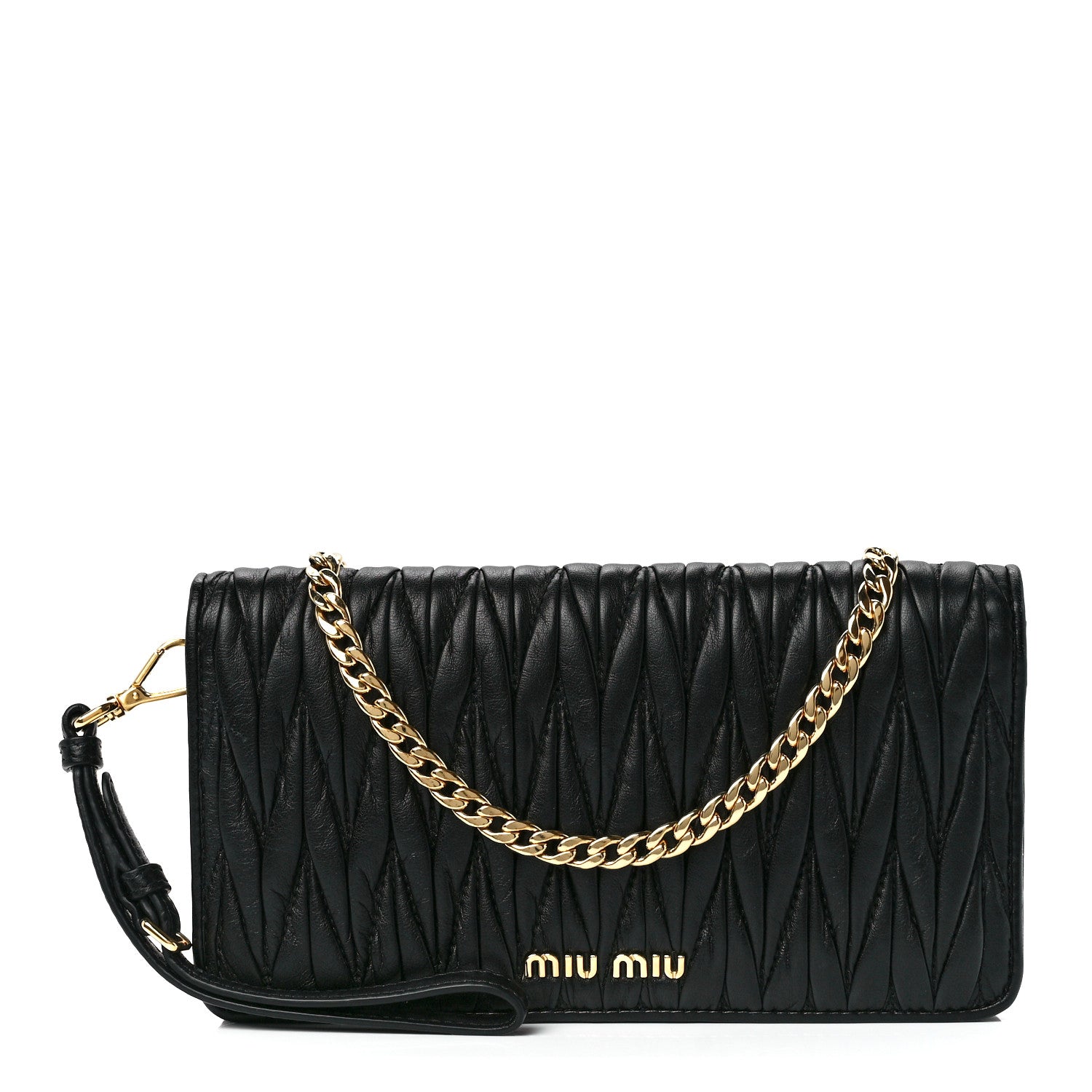 Miu Miu Nappa Matelasse Wallet On Chain Black 1 of 12