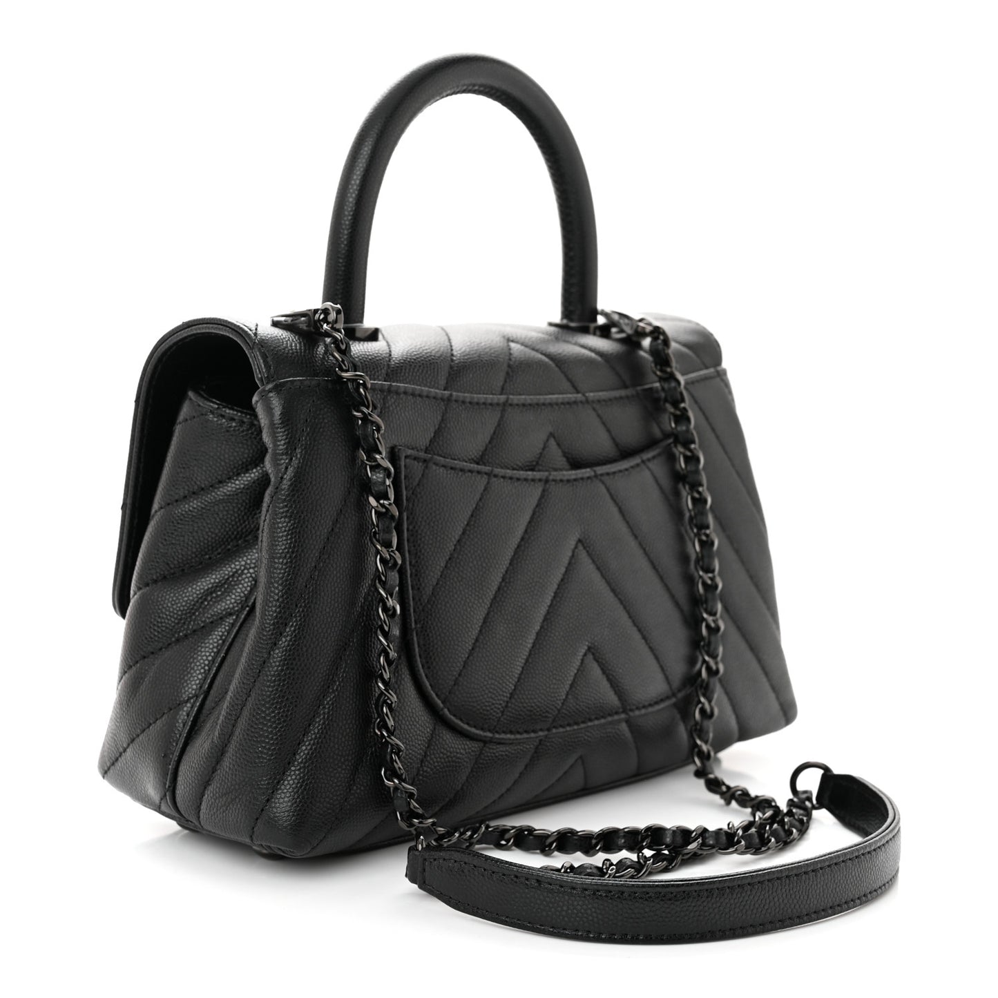 Caviar Chevron Quilted Mini Coco Handle Flap So Black
