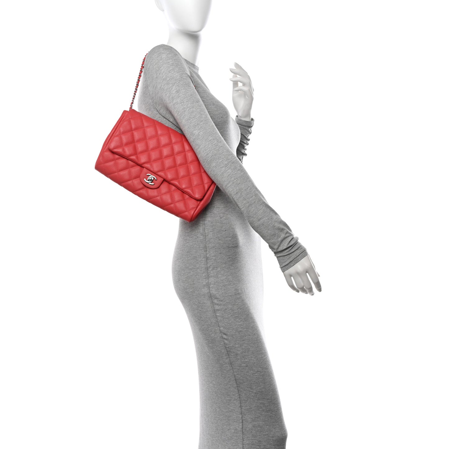 Caviar Quilted Clutch With Chain Flap Coral