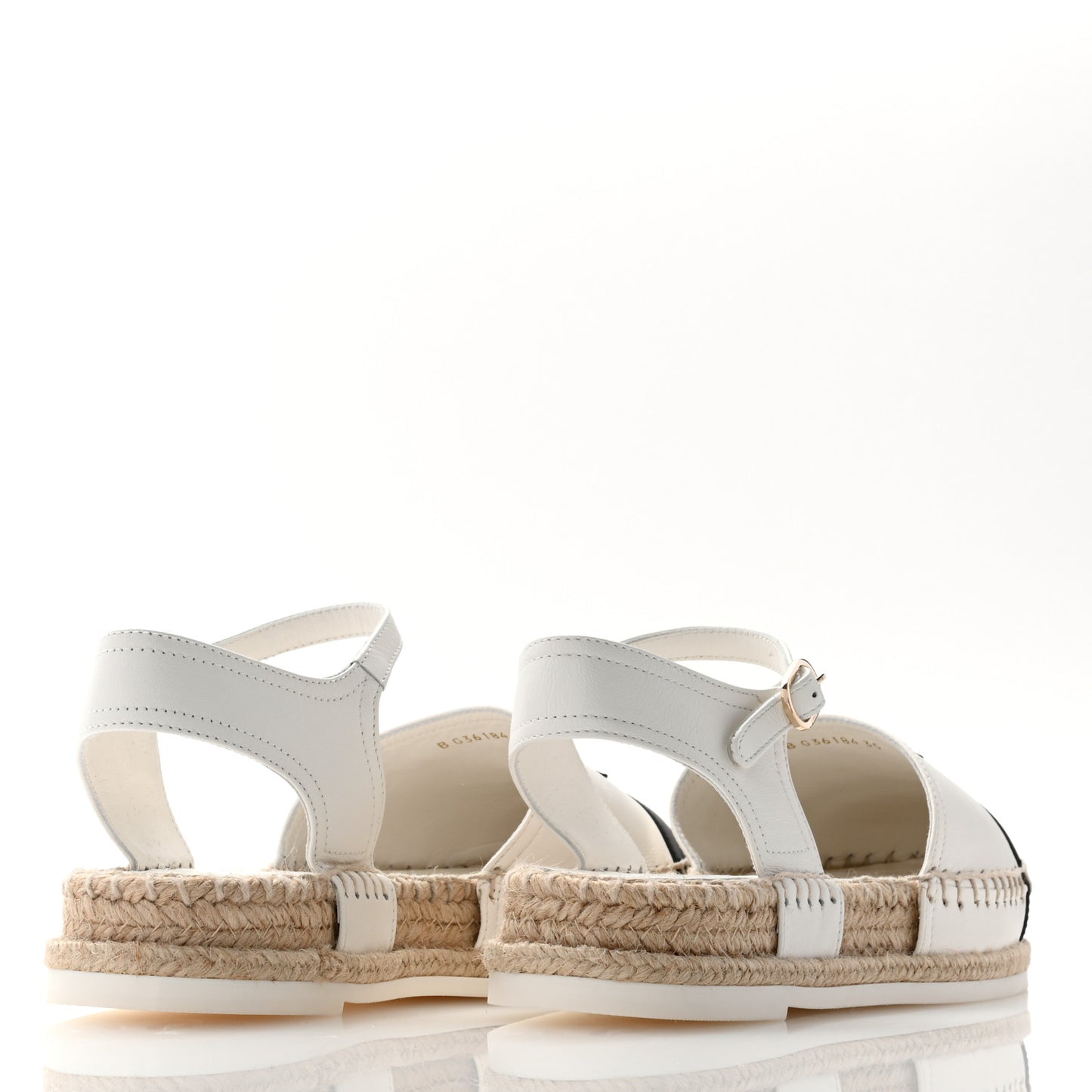 Lambskin Cap Toe CC Espadrille Sandals 35 White Black
