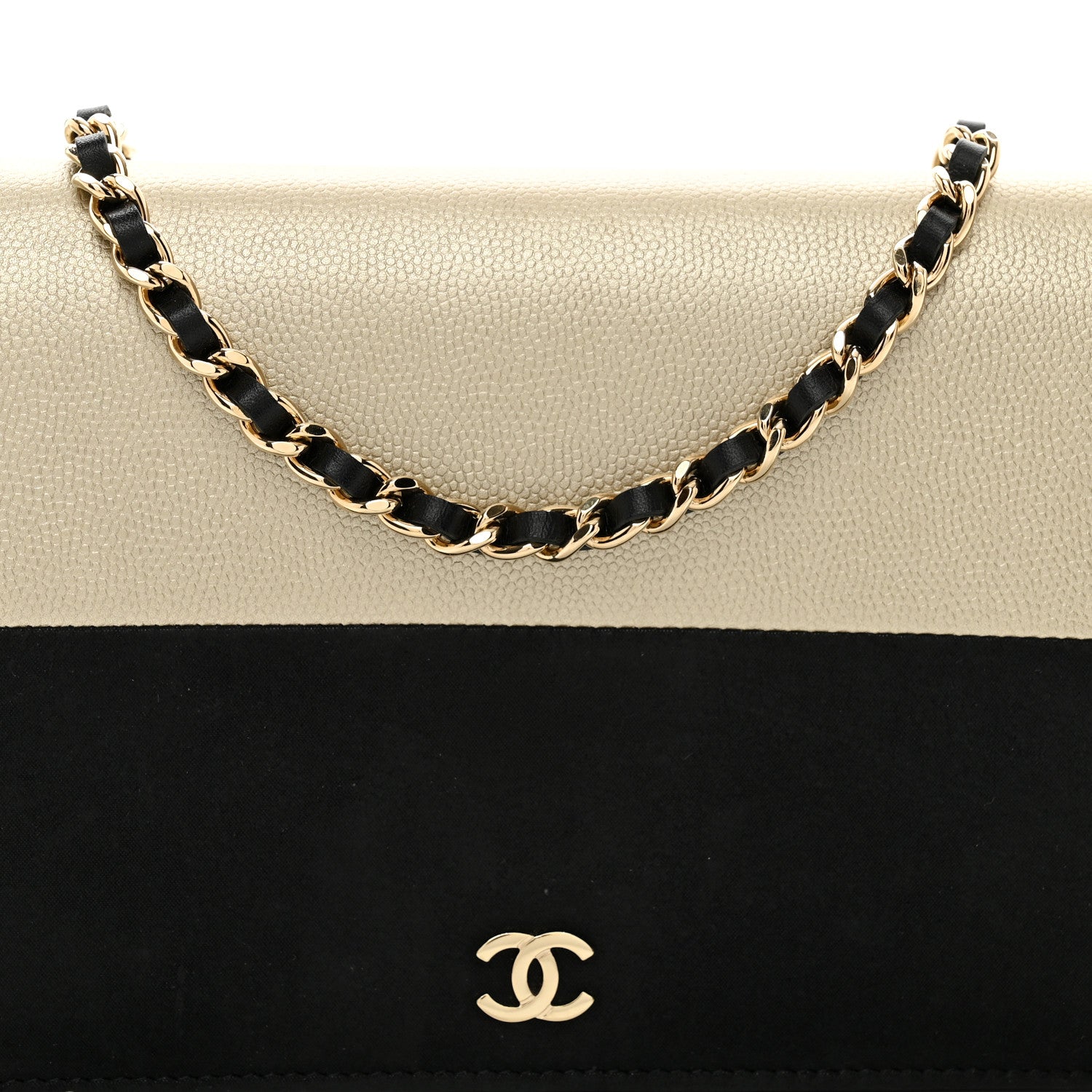 Chanel Metallic Caviar Suede Wallet On Chain WOC Gold Black 5 of 12