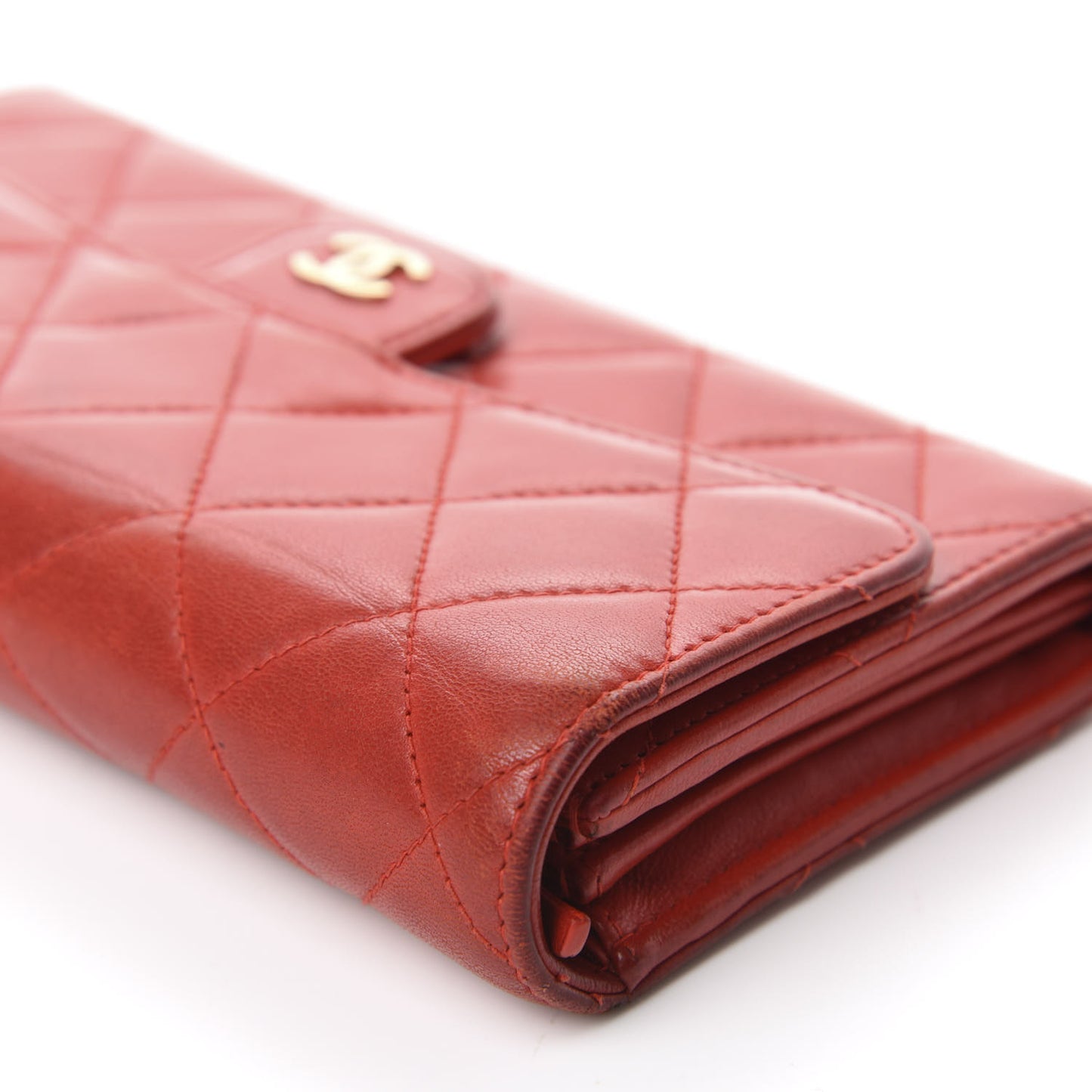 Lambskin Quilted Large Flap Wallet Red