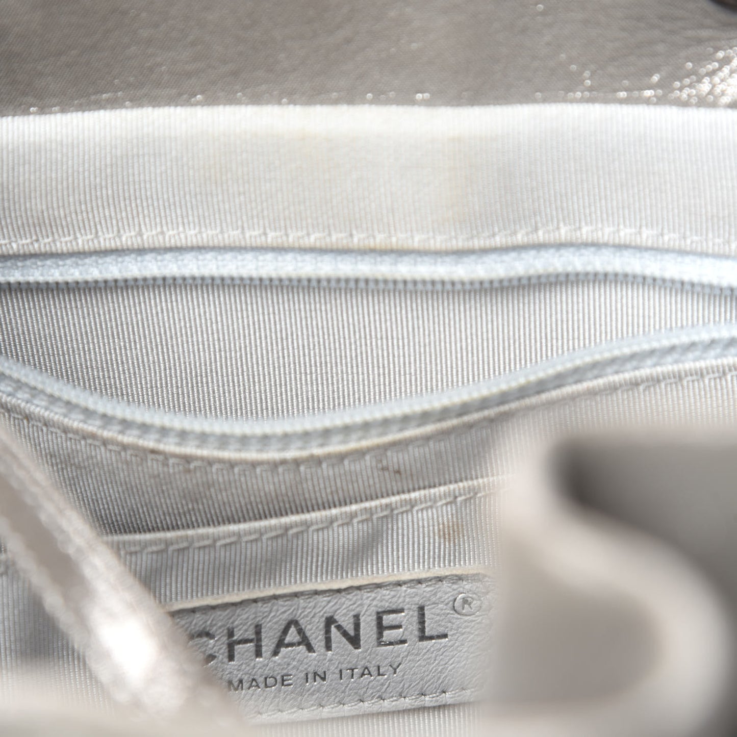 Iridescent Calfskin Chevron Small Urban Spirit Drawstring Bag Silver