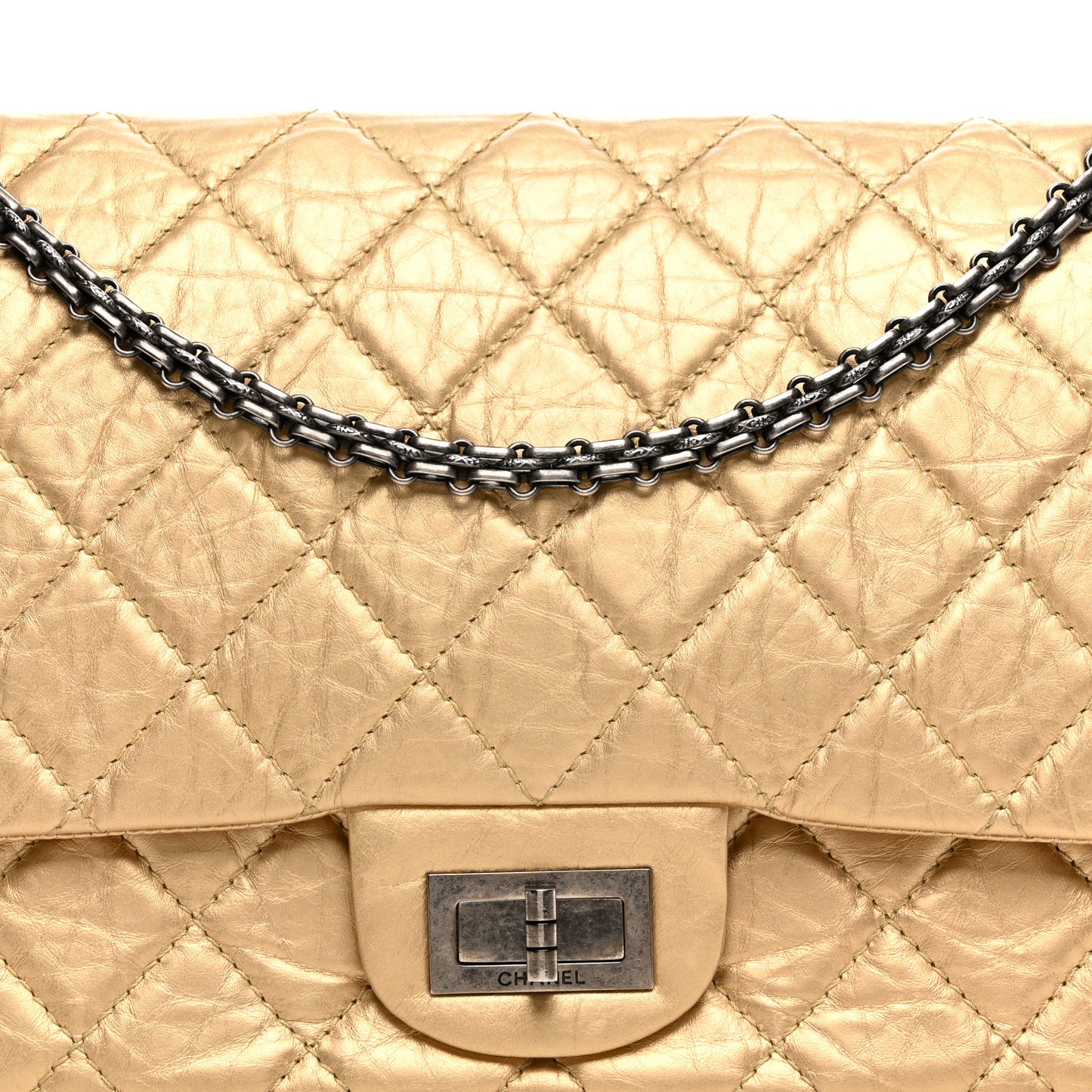 Metallic Aged Calfskin Quilted 2.55 Reissue 227 Flap Pale Gold