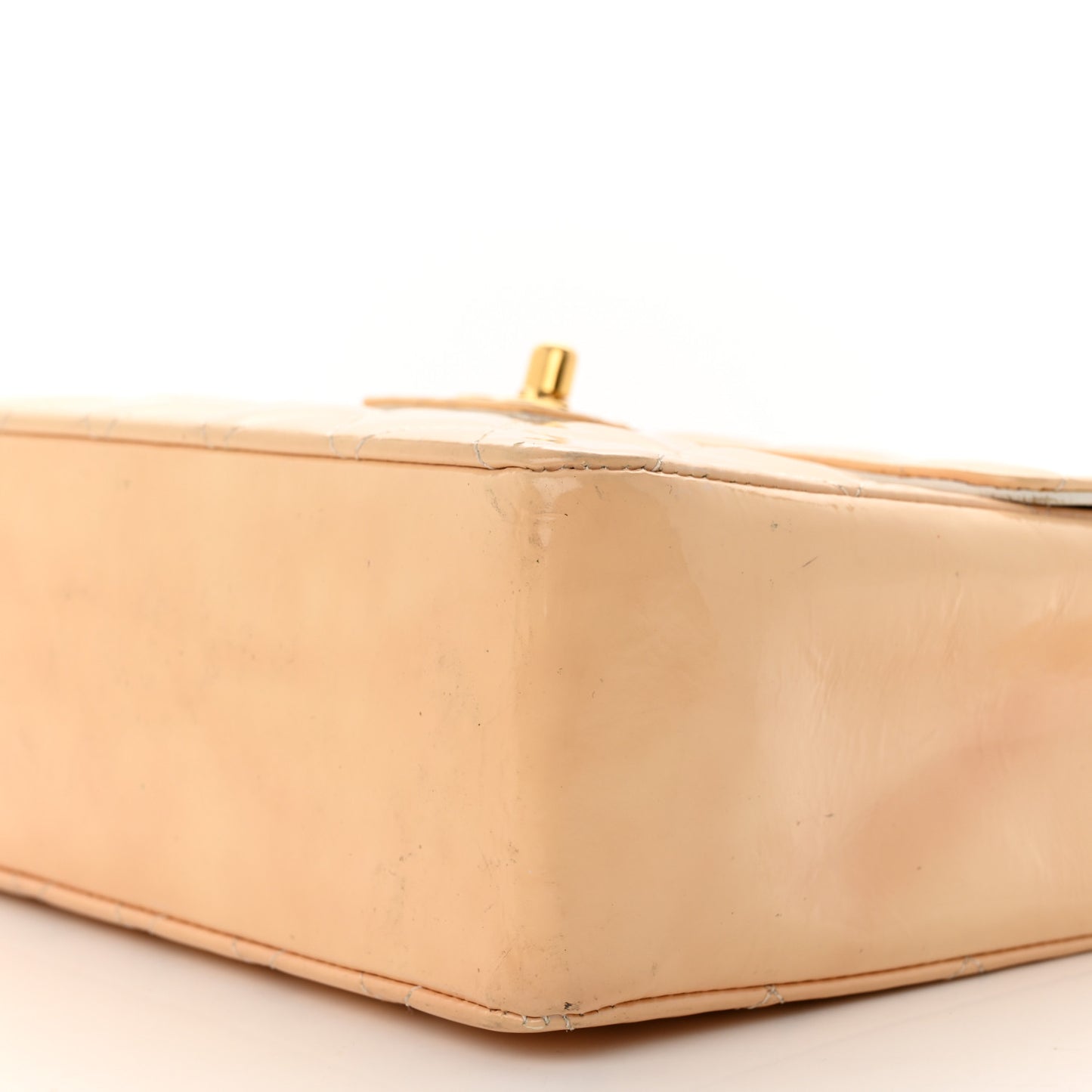 Patent Quilted Top Handle Single Flap Light Beige