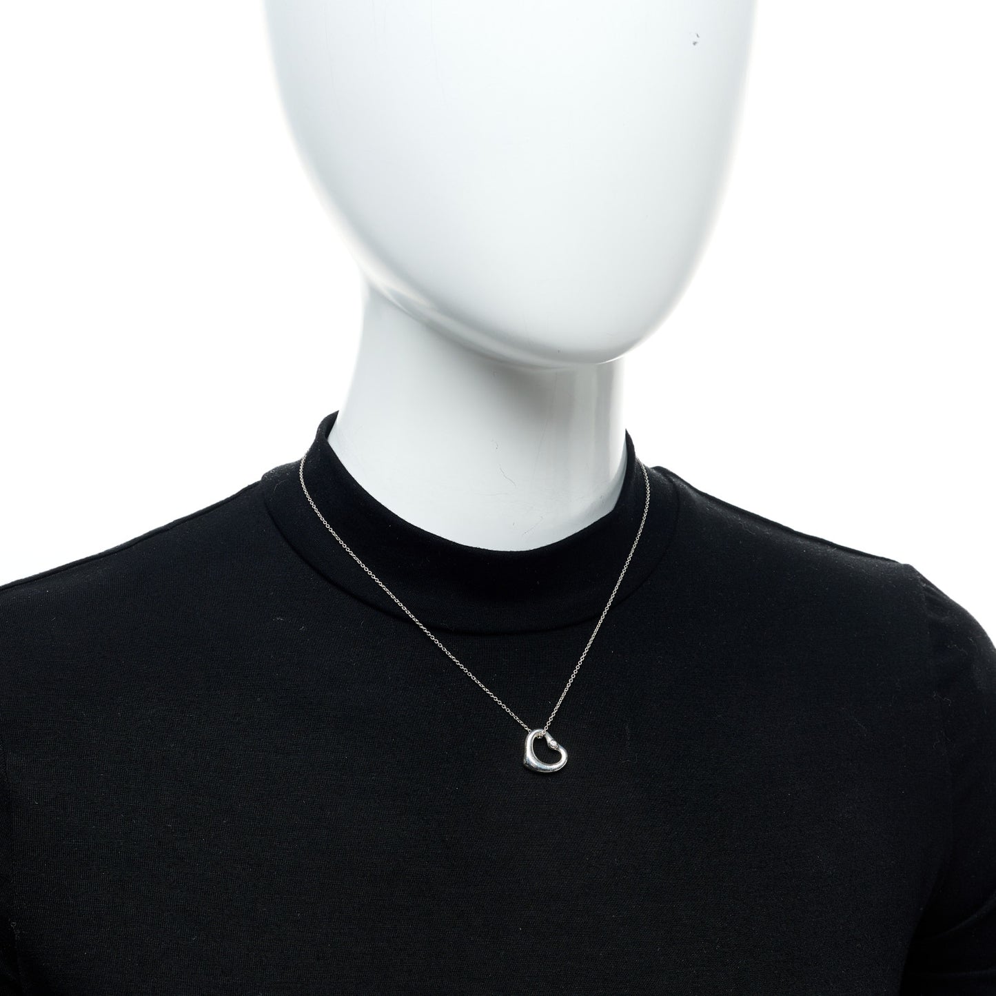 Sterling Silver Diamond 16mm Elsa Peretti Open Heart Pendant Necklace