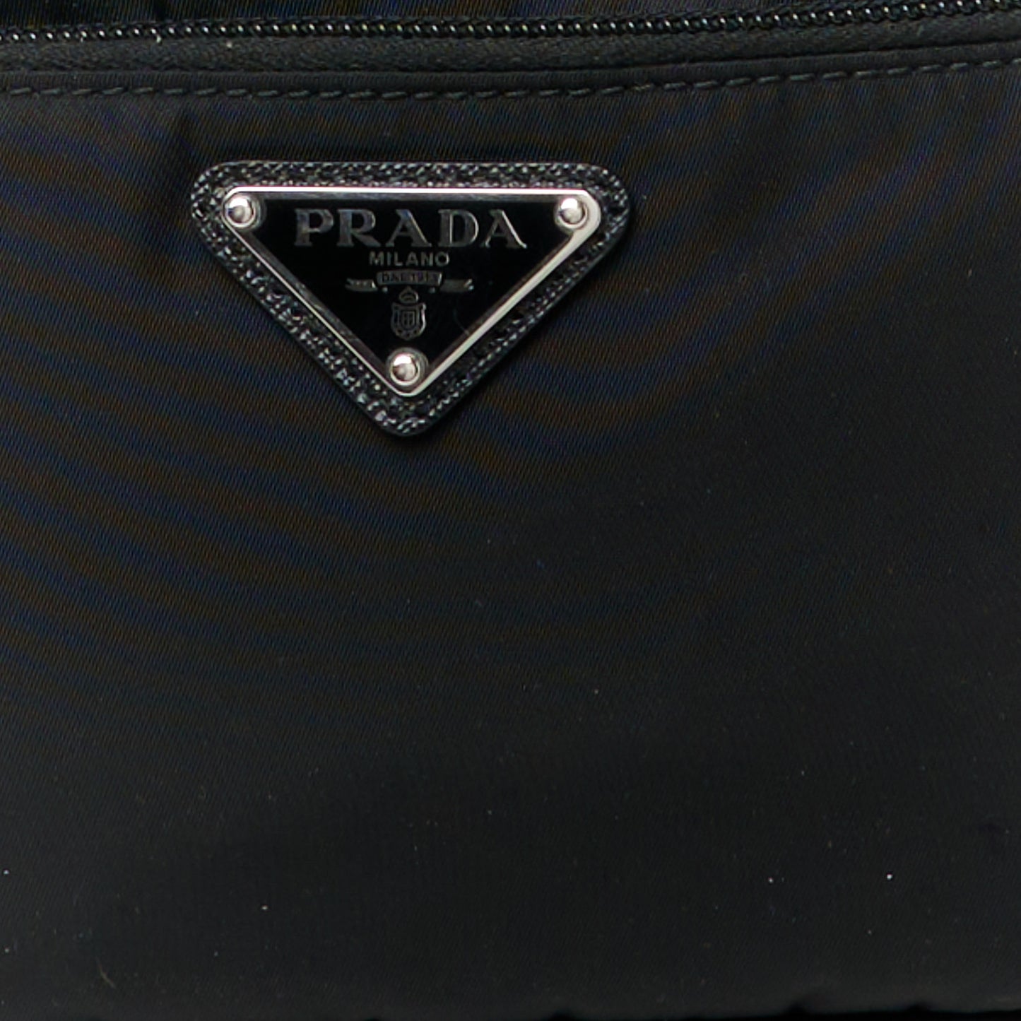 Re-Nylon Vela Saffiano Pocket Double Zip Shoulder Bag Black