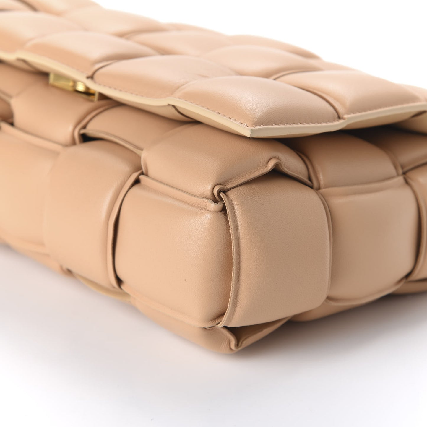 Lambskin Maxi Intreccio Padded Chain Cassette Crossbody Bag Almond